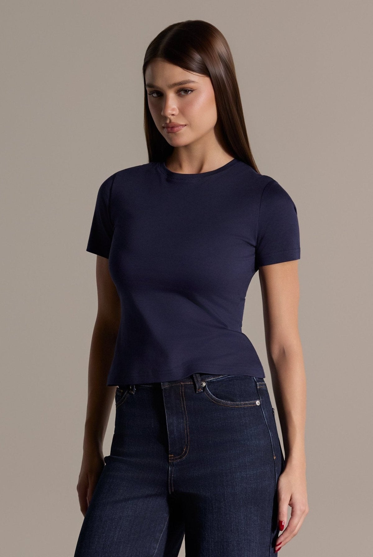 100% Cotton Crew Neck Fitted T-Shirt - shopaleena