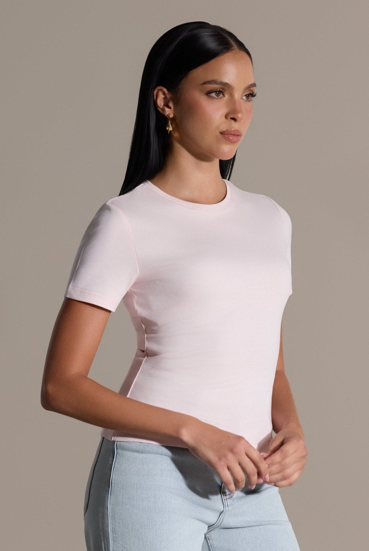 100% Cotton Crew Neck Fitted T-Shirt - shopaleena