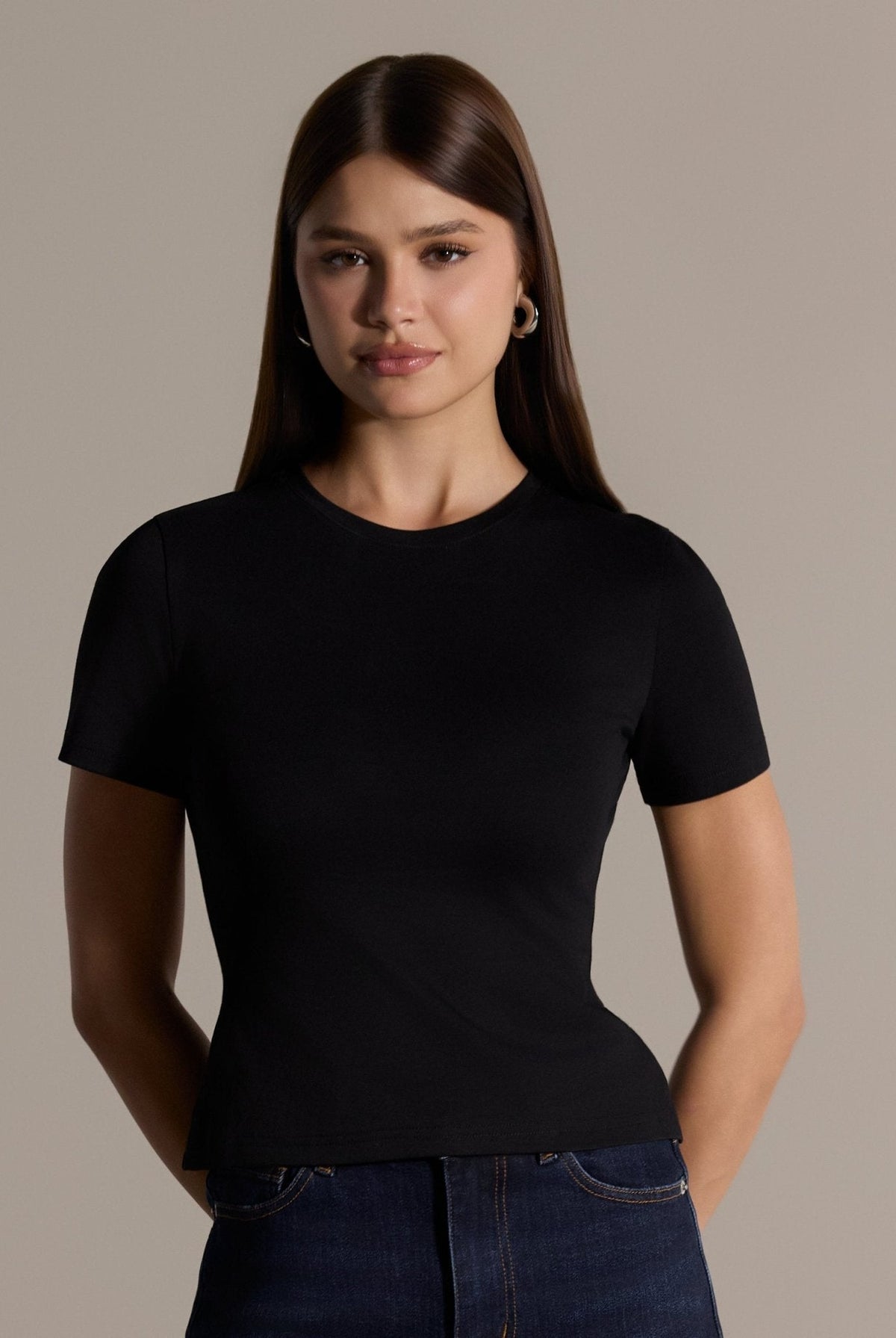 100% Cotton Crew Neck Fitted T-Shirt - shopaleena