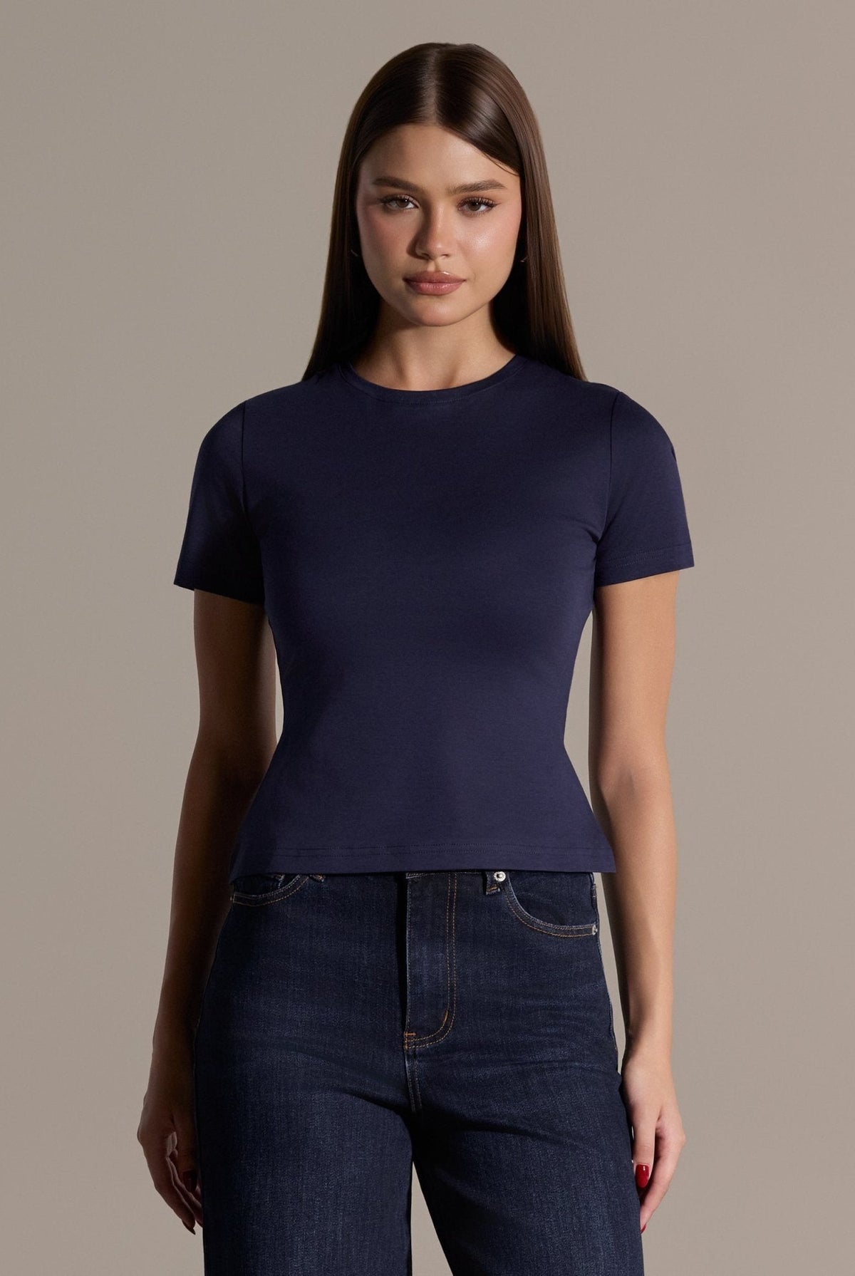 100% Cotton Crew Neck Fitted T-Shirt - shopaleena