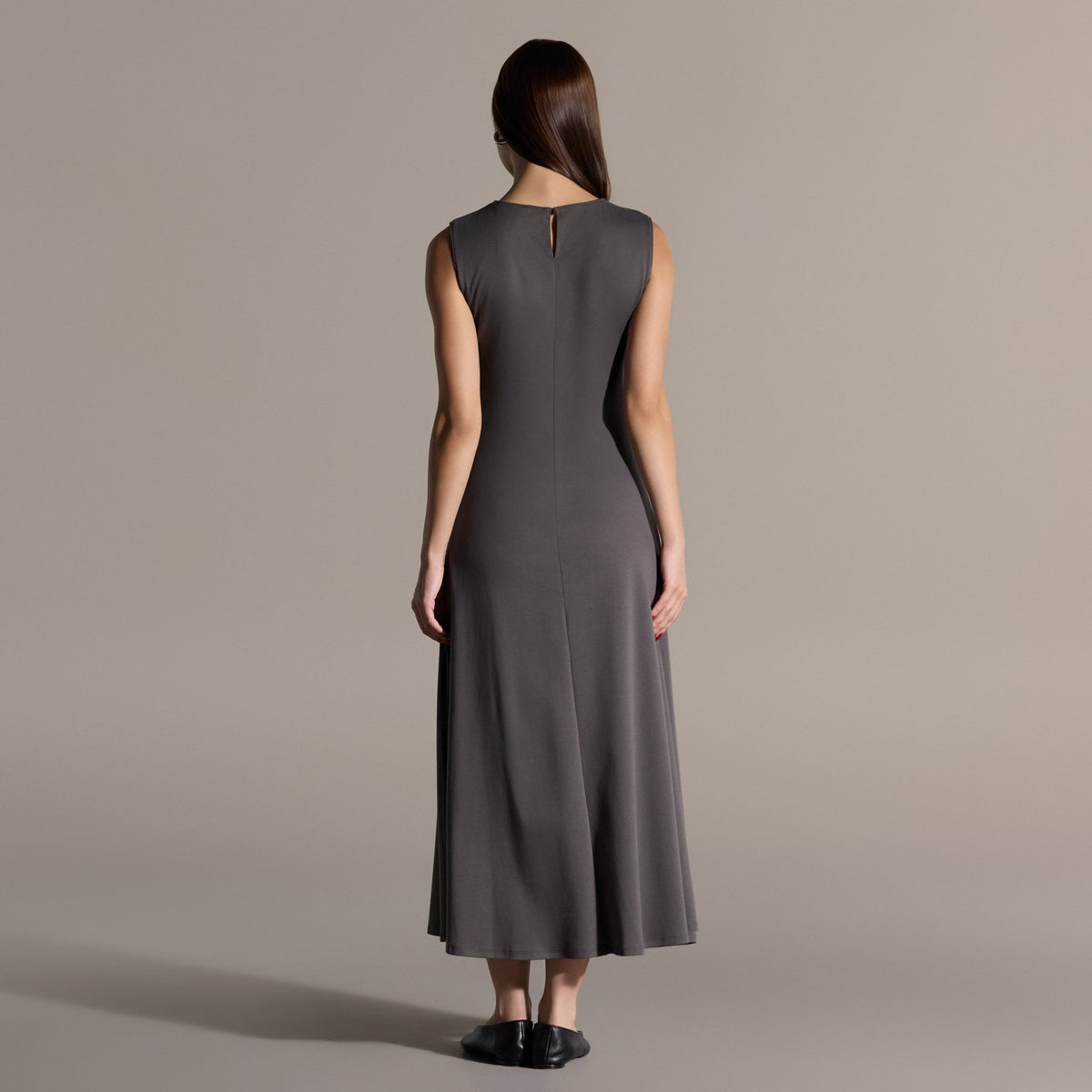 100% Cotton Gray Side Knot Midi Dress - shopaleena