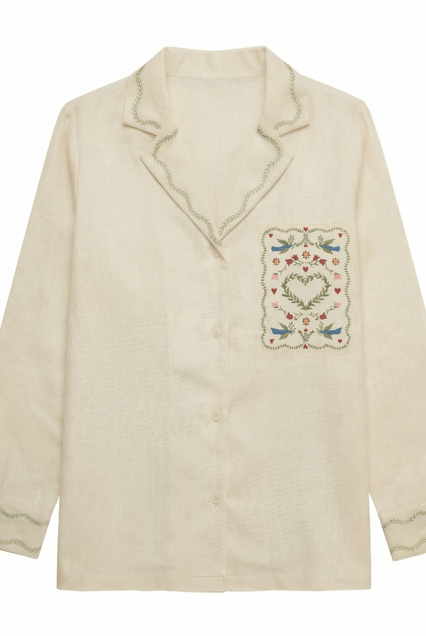 100% Cotton Ivory Embroidered Shirt For Kids - shopaleena