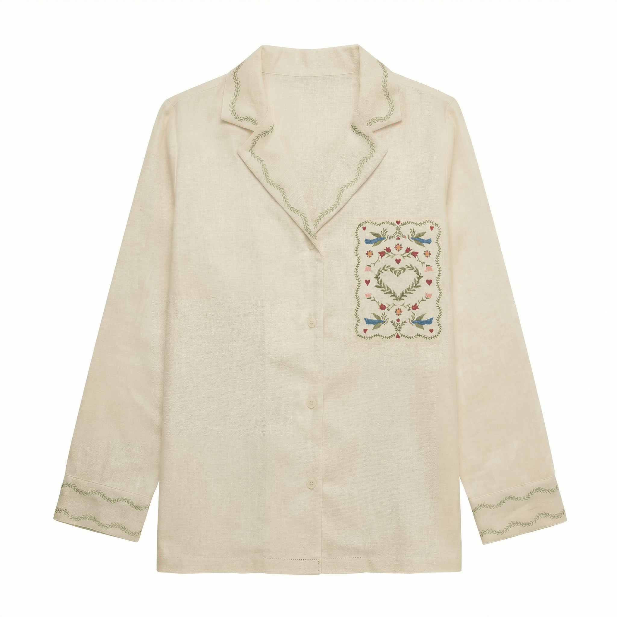 100% Cotton Ivory Embroidered Shirt For Kids - shopaleena