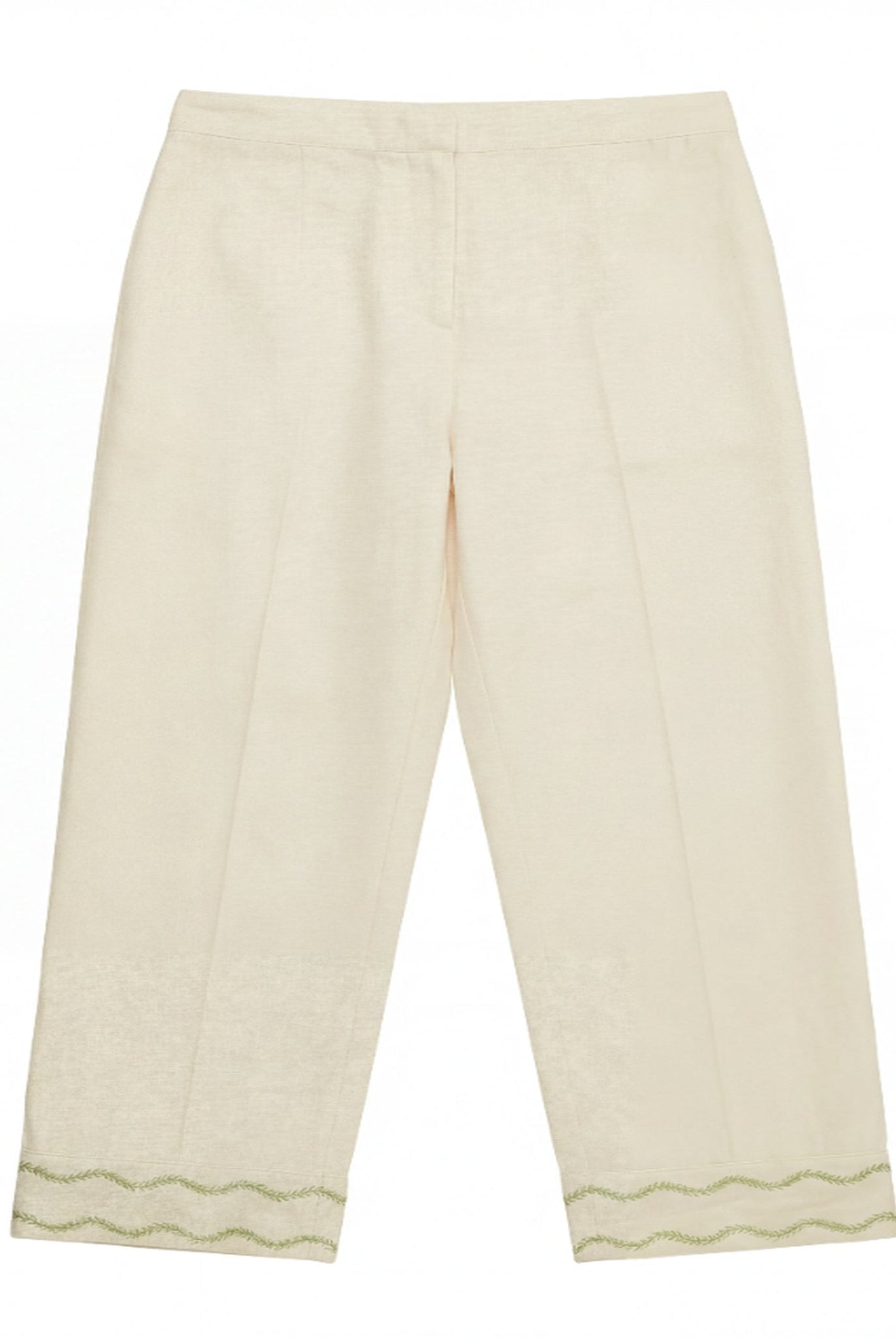 100% Cotton Ivory Embroidered Wide Leg Pants For Kids - shopaleena