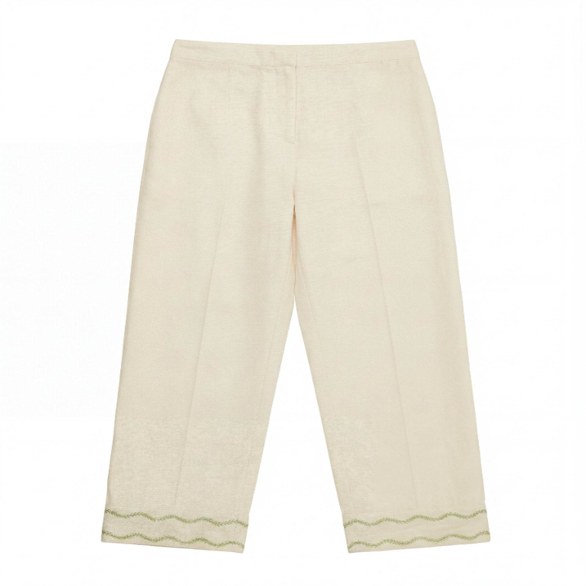 100% Cotton Ivory Embroidered Wide Leg Pants For Kids - shopaleena