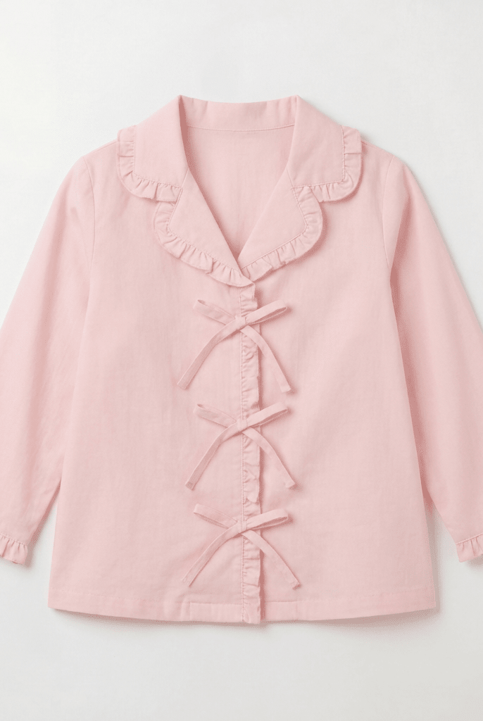 100% Cotton Pink Ruffles and Bow Shirt For Kids - shopaleena