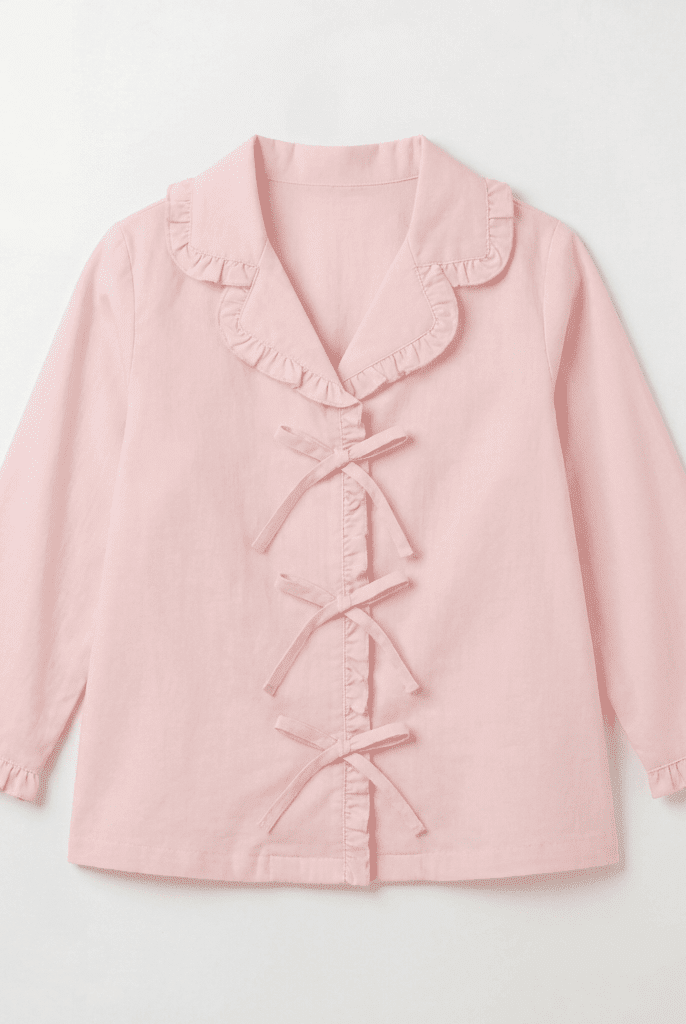 100% Cotton Ruffles and Bow Shirt For Kids - shopaleena