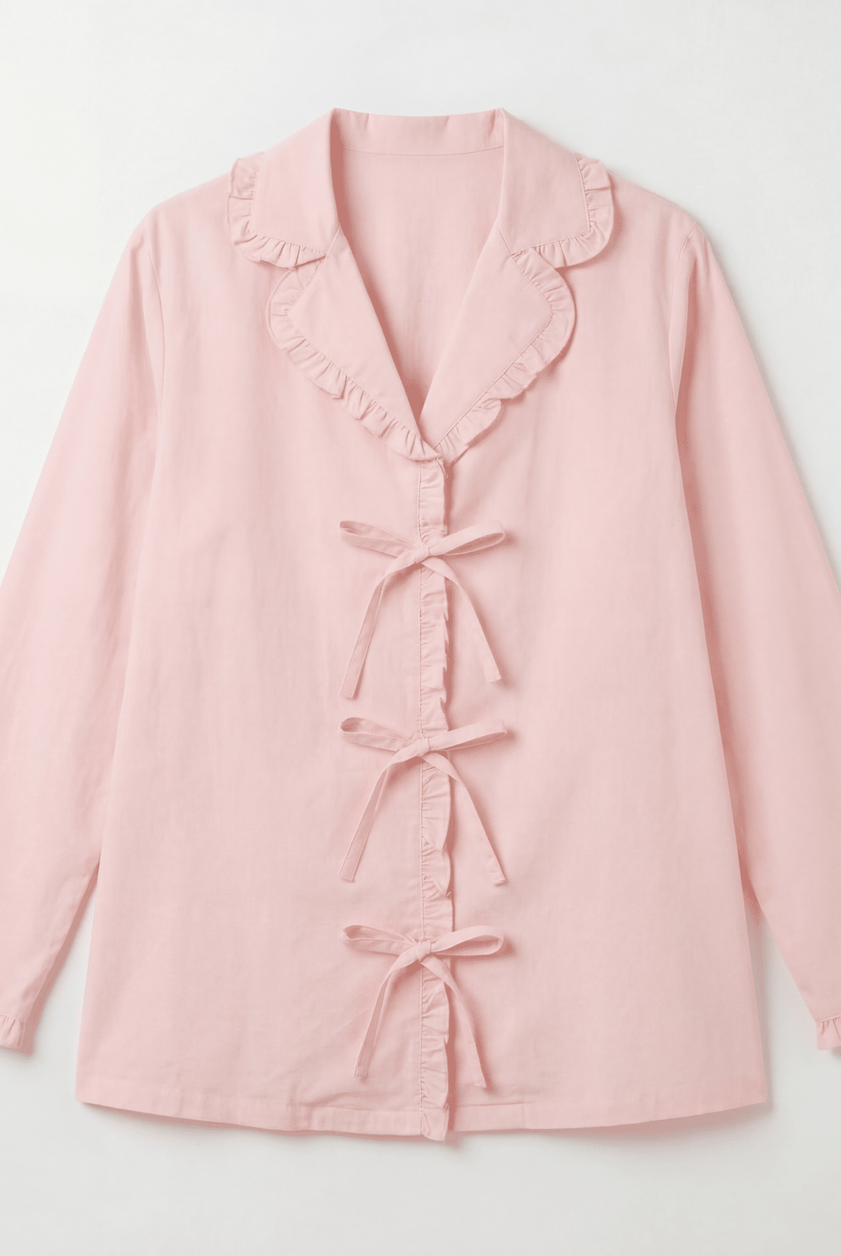 100% Cotton Ruffles and Bow Shirt - shopaleena
