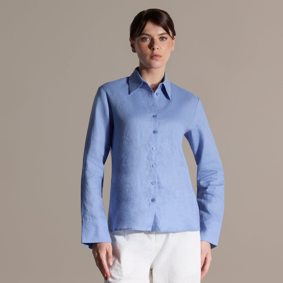100% Linen light Blue Classic Shirt - shopaleena