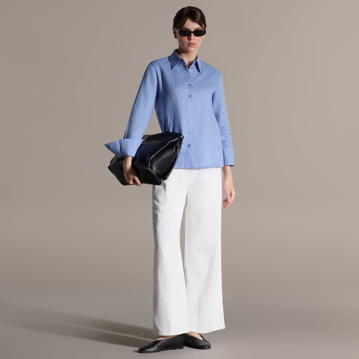 100% Linen light Blue Classic Shirt - shopaleena