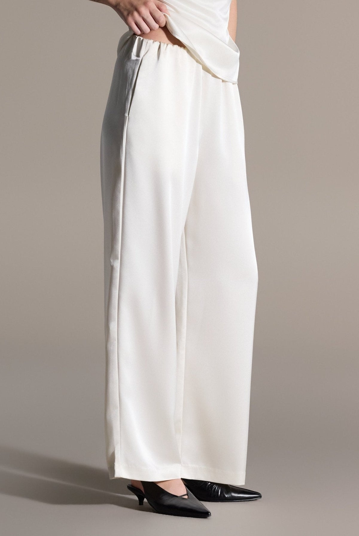 2 Piece Draped Satin Blouse & Wide Leg Pants Set - shopaleena