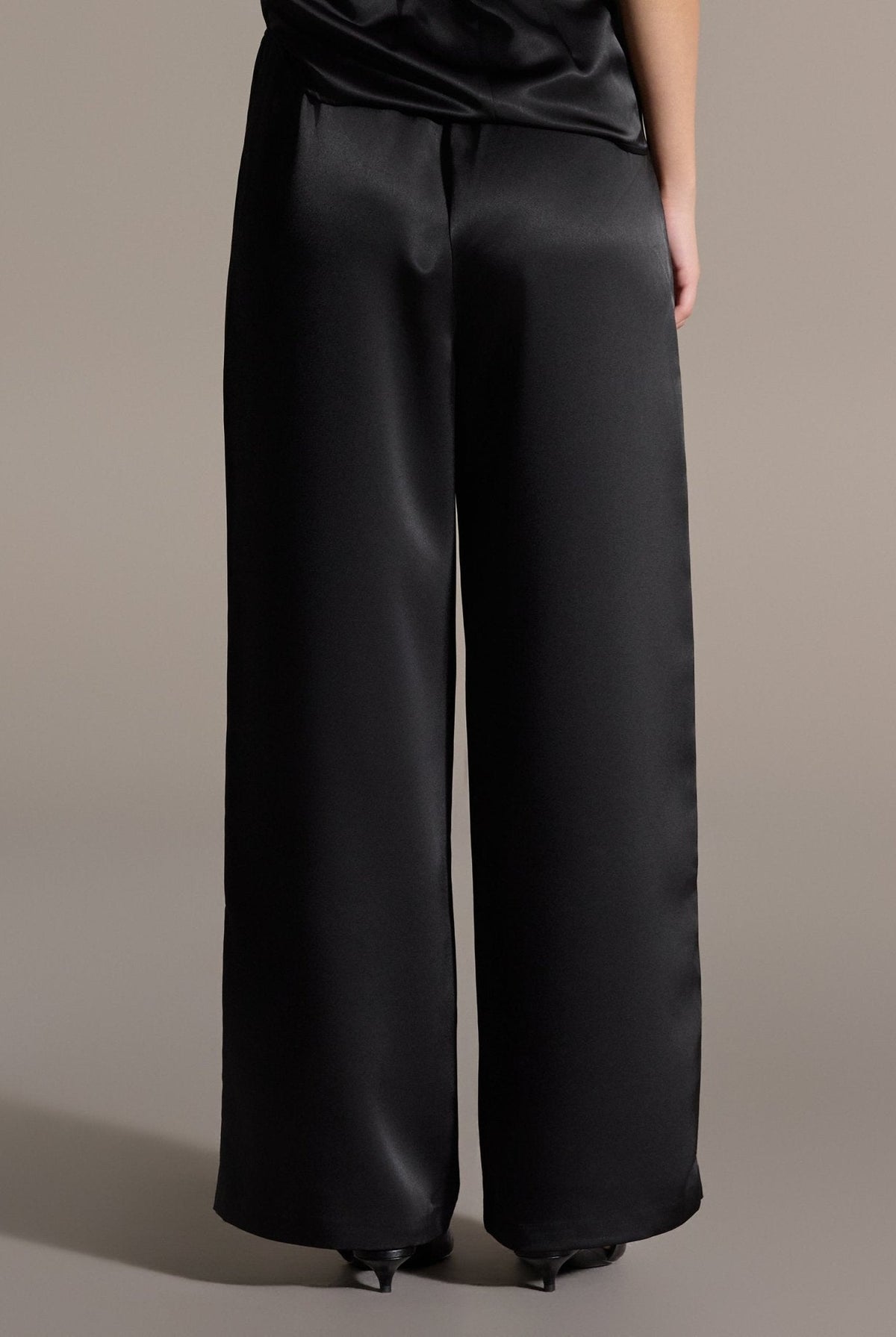 2 Piece Draped Satin Blouse & Wide Leg Pants Set - shopaleena