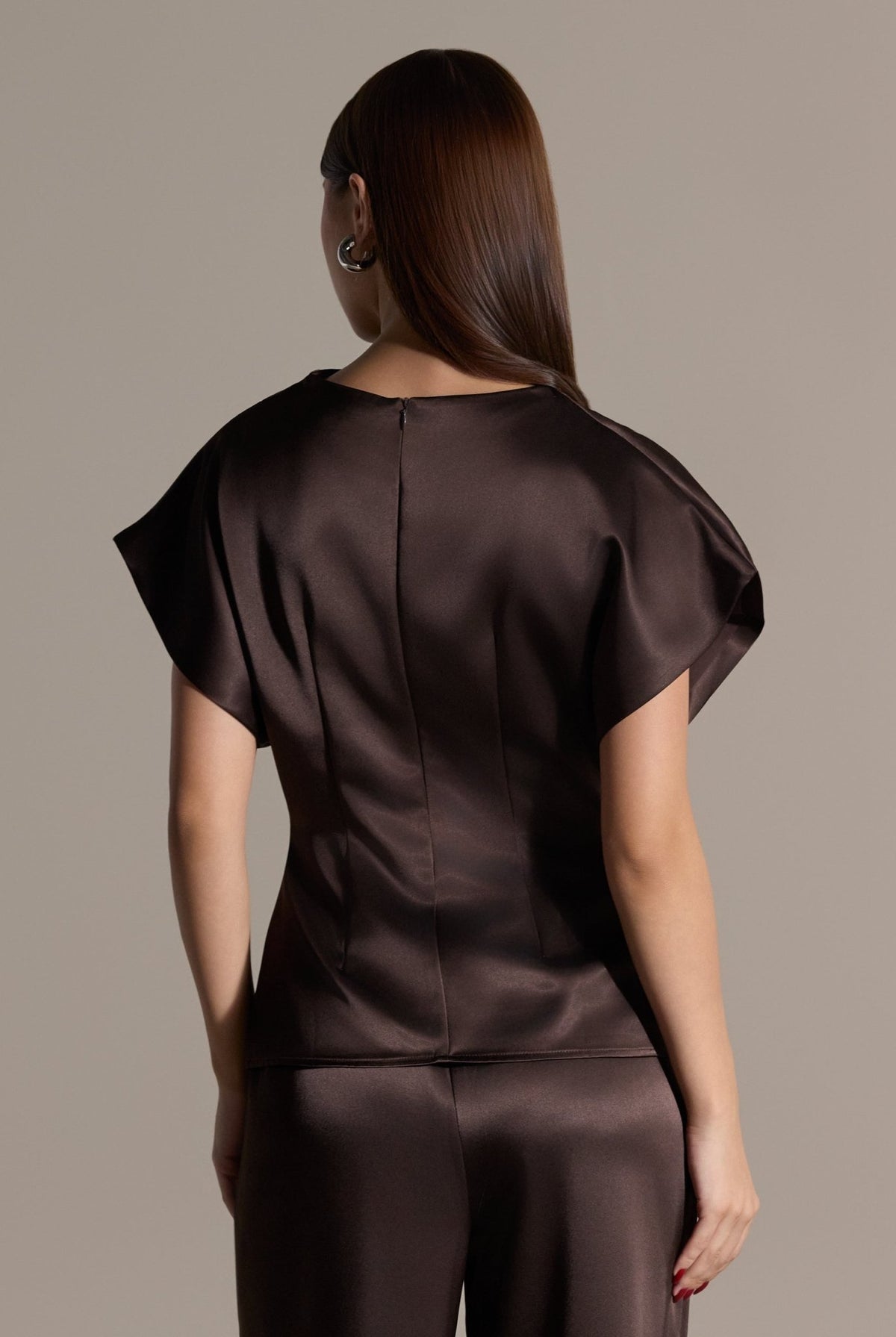 2 Piece Draped Satin Blouse & Wide Leg Pants Set - shopaleena