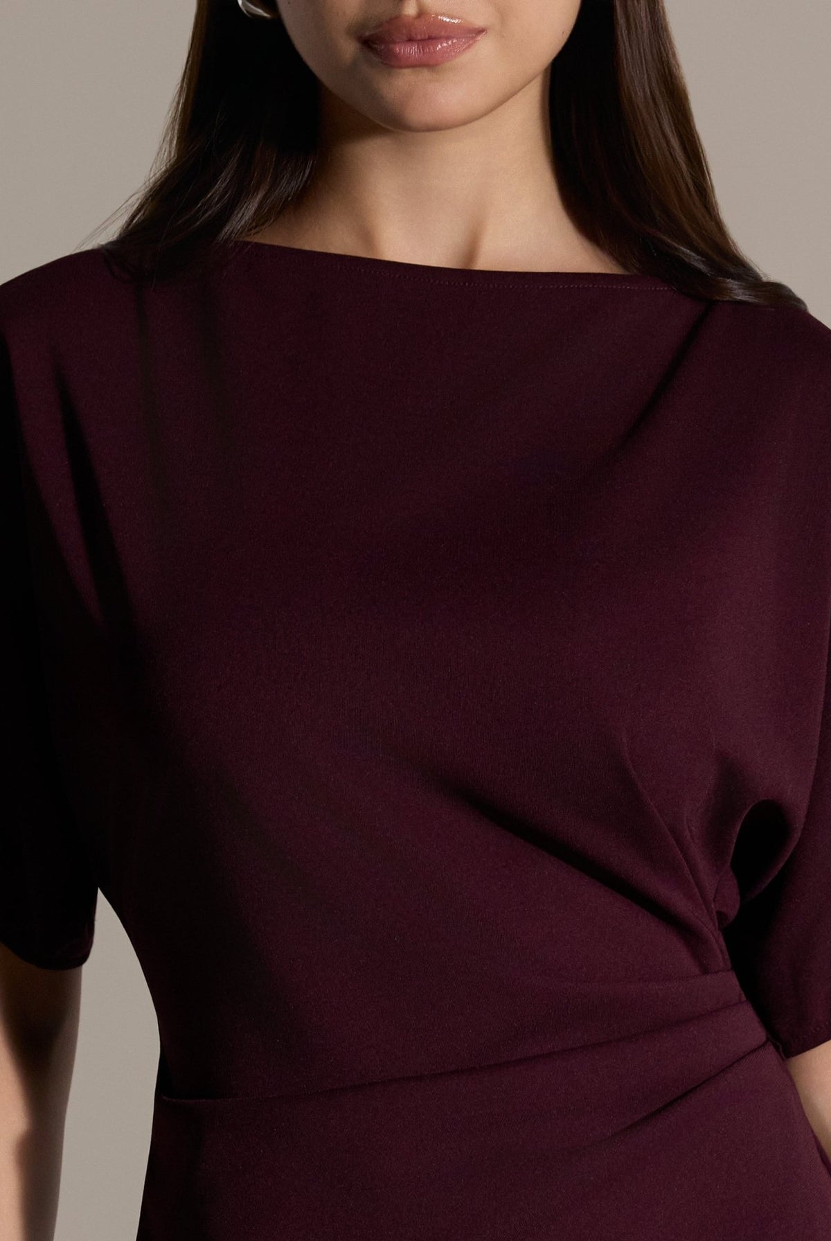 2 Piece Set Burgundy Draped Top & Wide Leg Pants - shopaleena