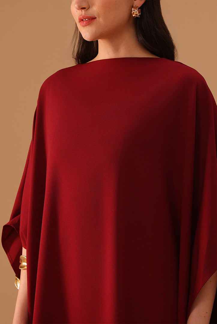 2 pieces Cap Cut Sleeves Red Kaftan - shopaleena