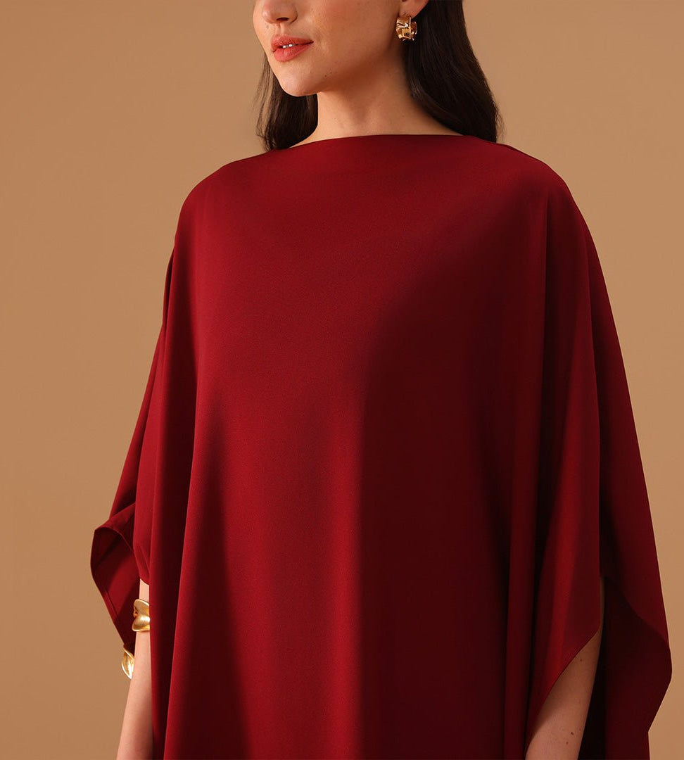 2 pieces Cap Cut Sleeves Red Kaftan - shopaleena