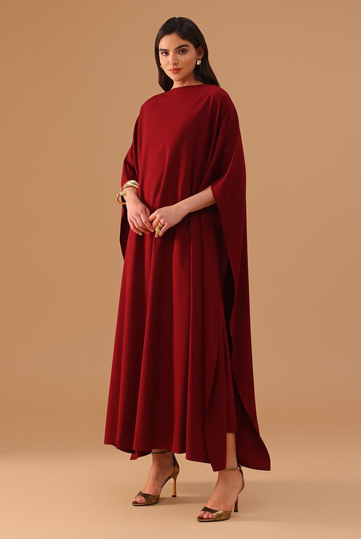 2 pieces Cap Cut Sleeves Red Kaftan - shopaleena