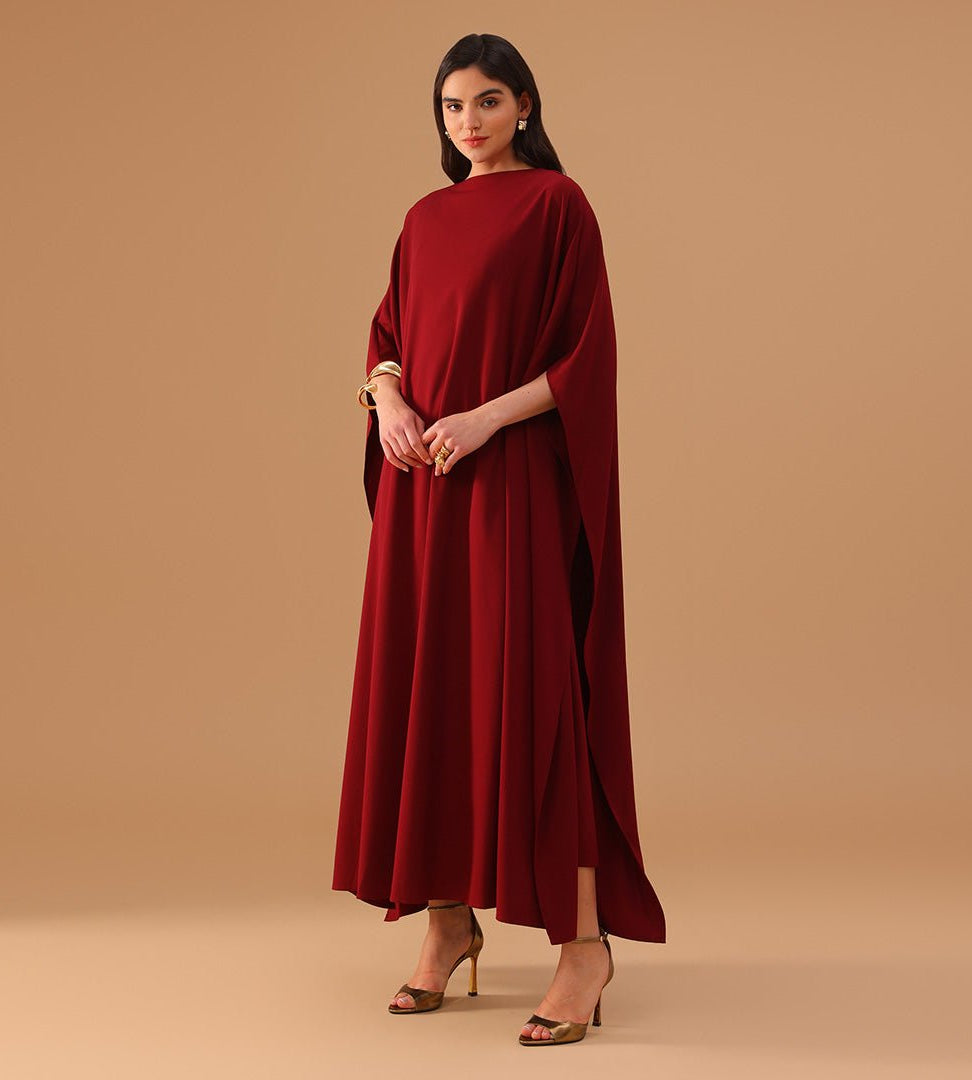 2 pieces Cap Cut Sleeves Red Kaftan - shopaleena