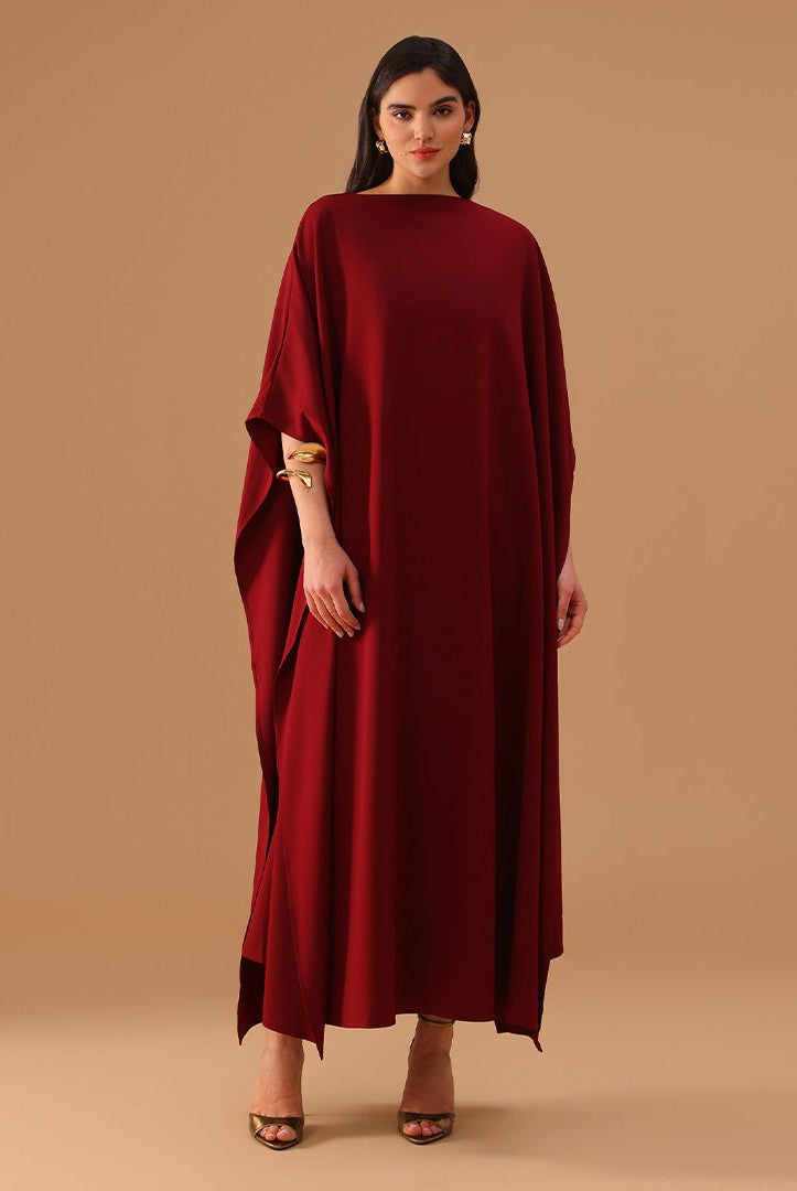 2 pieces Cap Cut Sleeves Red Kaftan - shopaleena