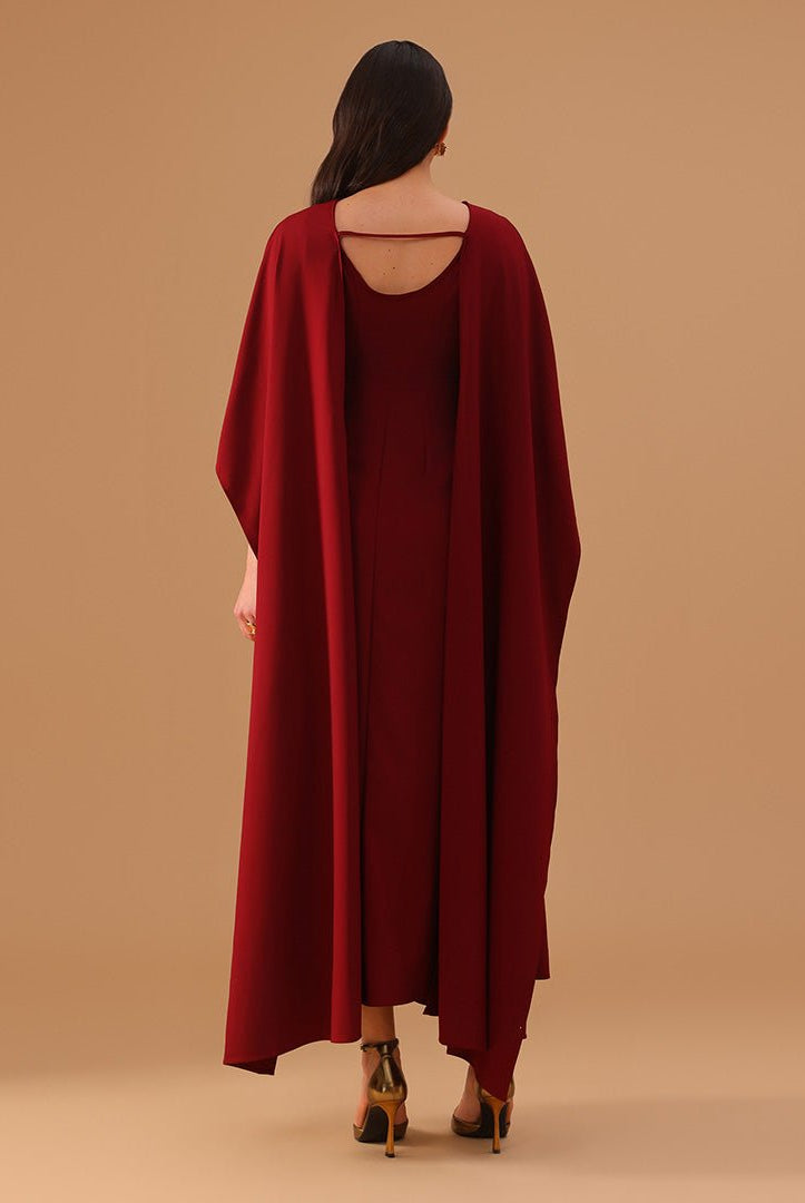 2 pieces Cap Cut Sleeves Red Kaftan - shopaleena