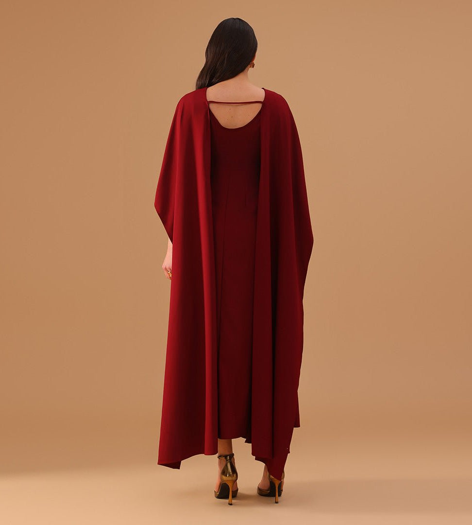 2 pieces Cap Cut Sleeves Red Kaftan - shopaleena