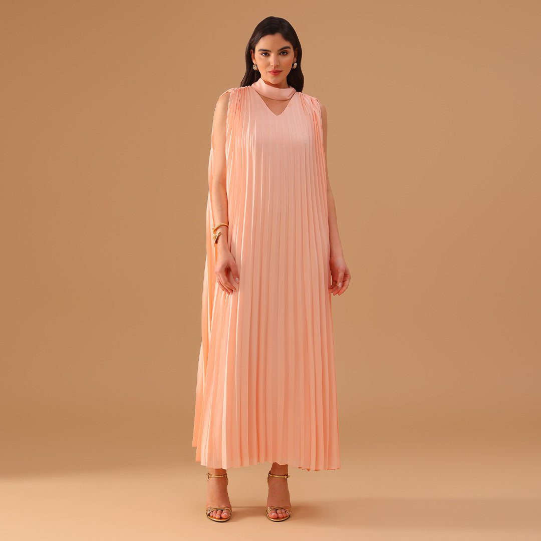 Pink Sleeveless Chiffon Pleated Dress