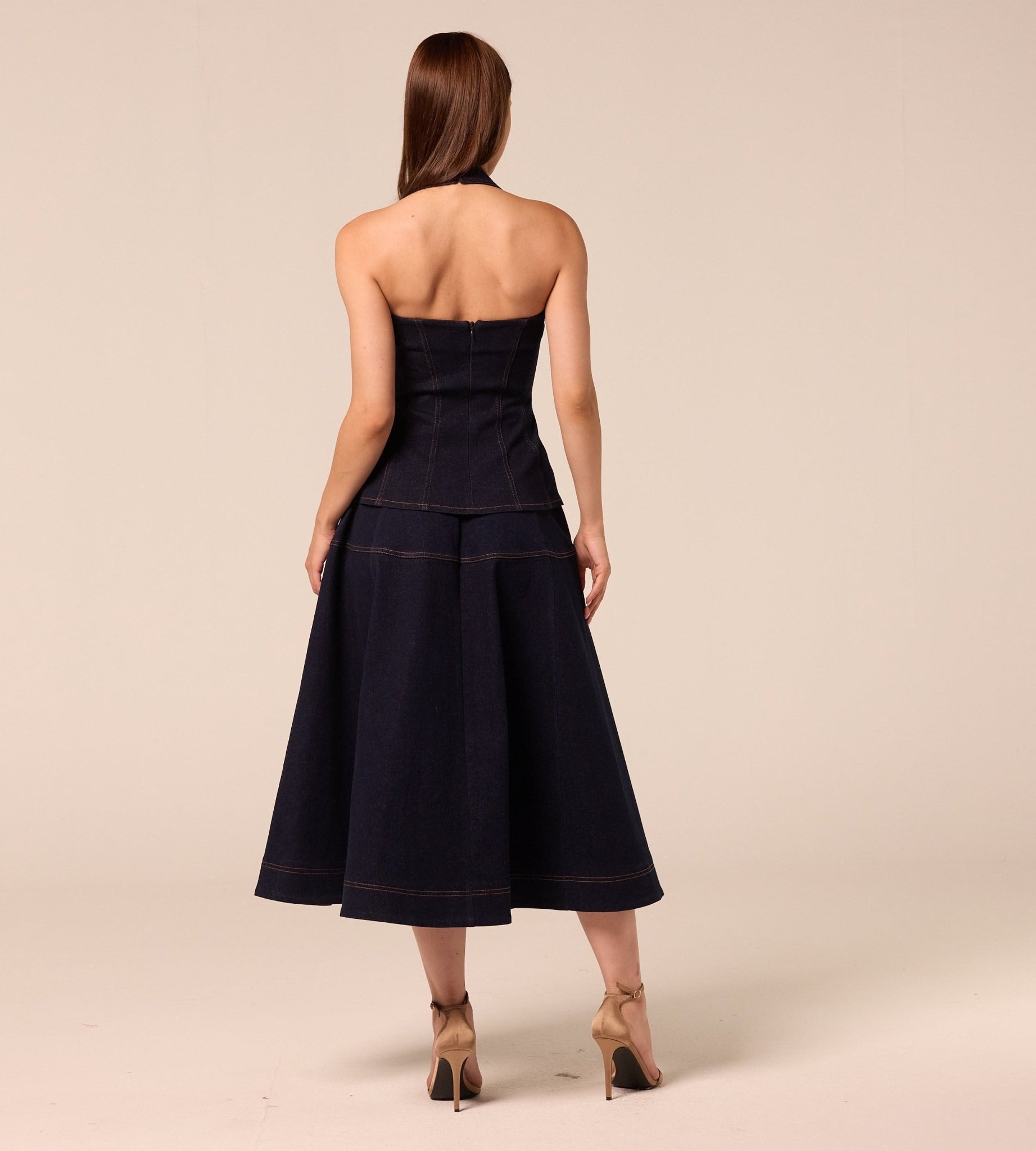 A Line Denim Midi Skirt - shopaleena