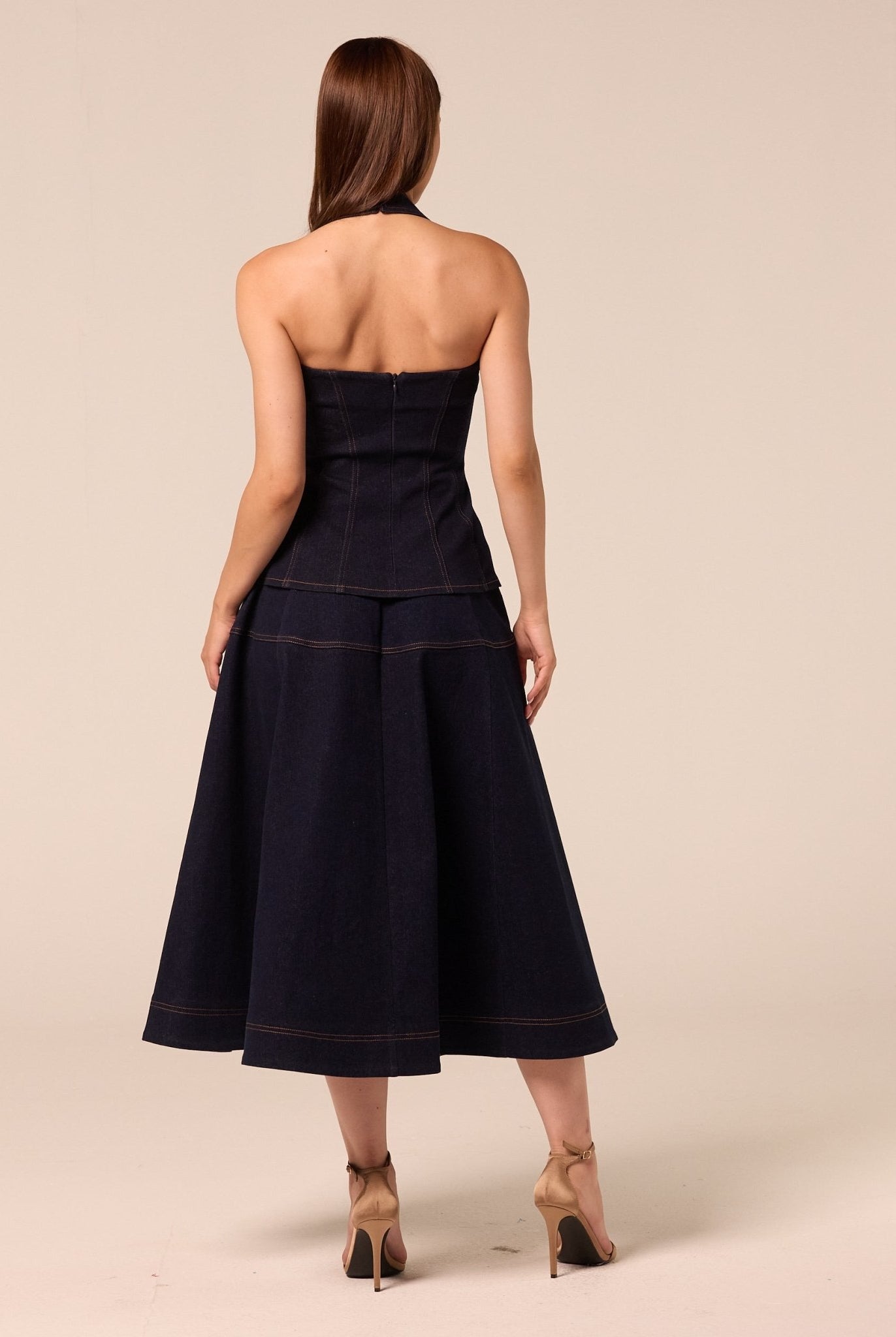 A Line Denim Midi Skirt - shopaleena