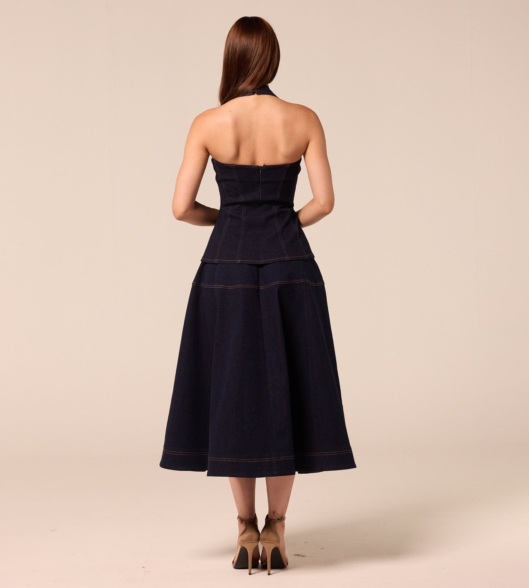 A Line Denim Midi Skirt - shopaleena