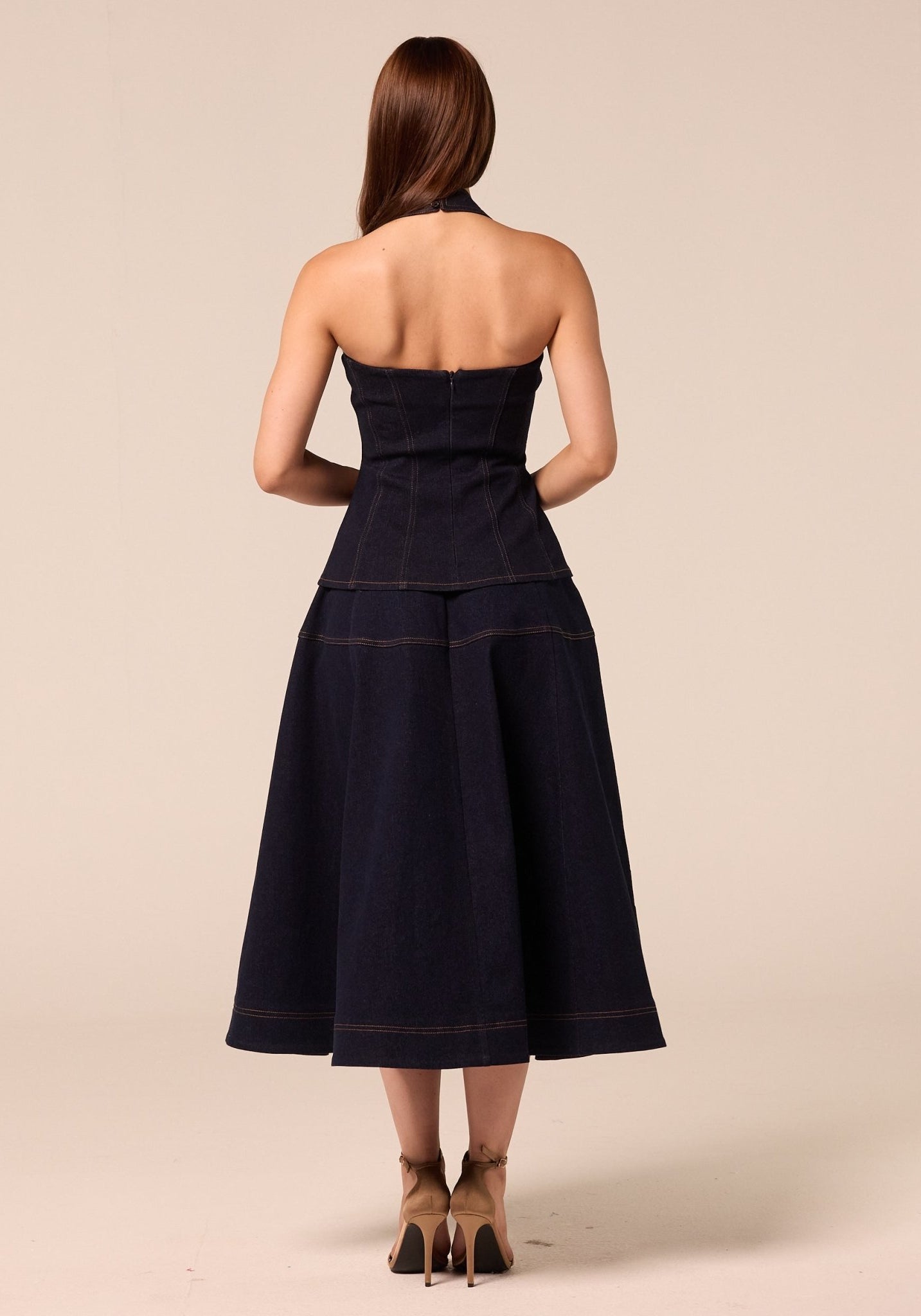 A Line Denim Midi Skirt - shopaleena