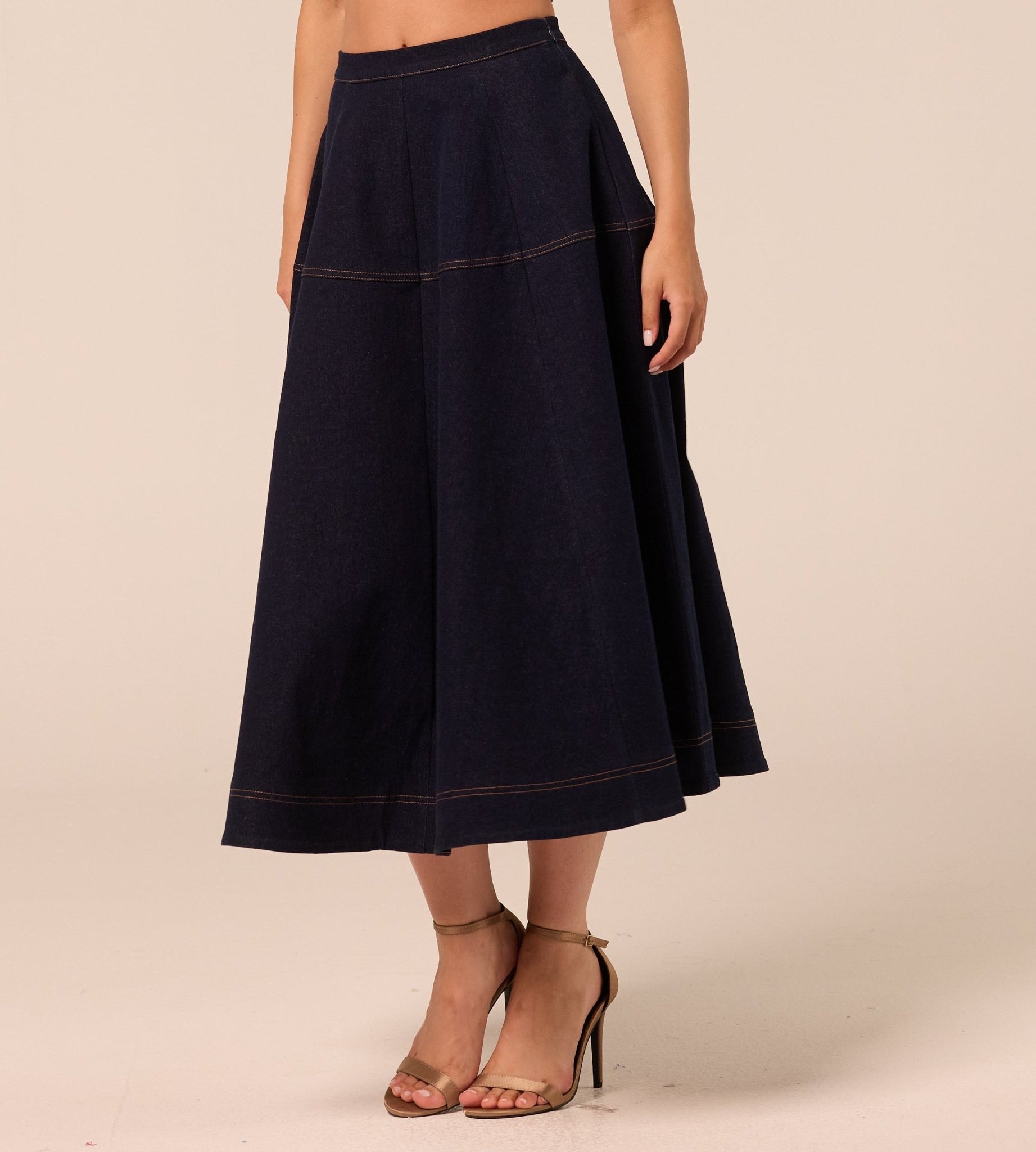 A Line Denim Midi Skirt - shopaleena