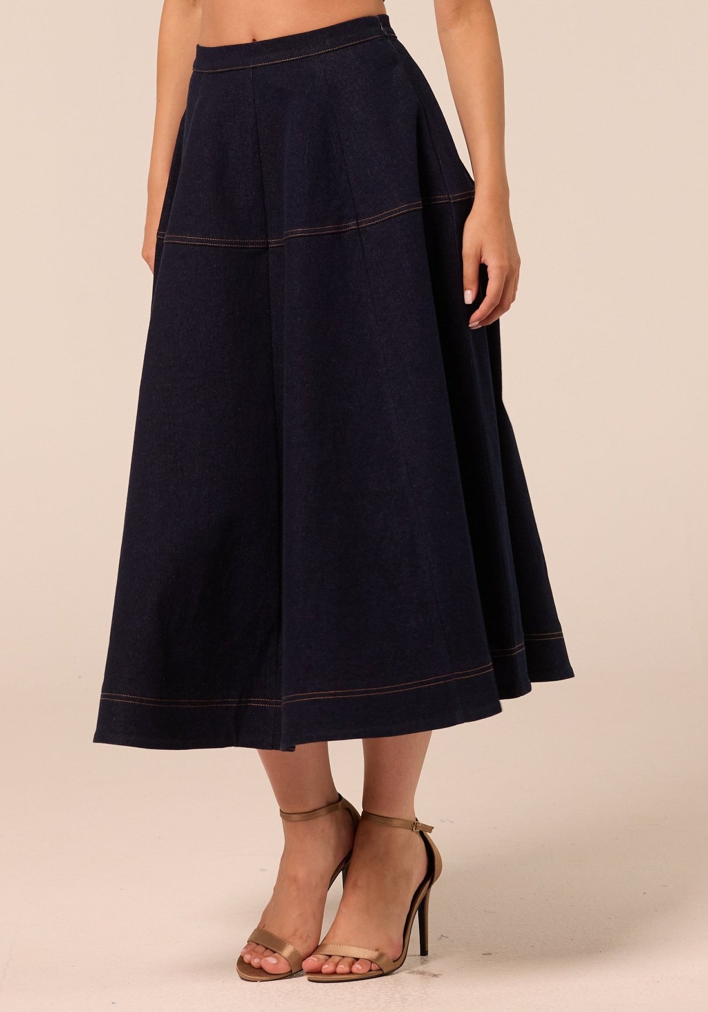 A Line Denim Midi Skirt - shopaleena