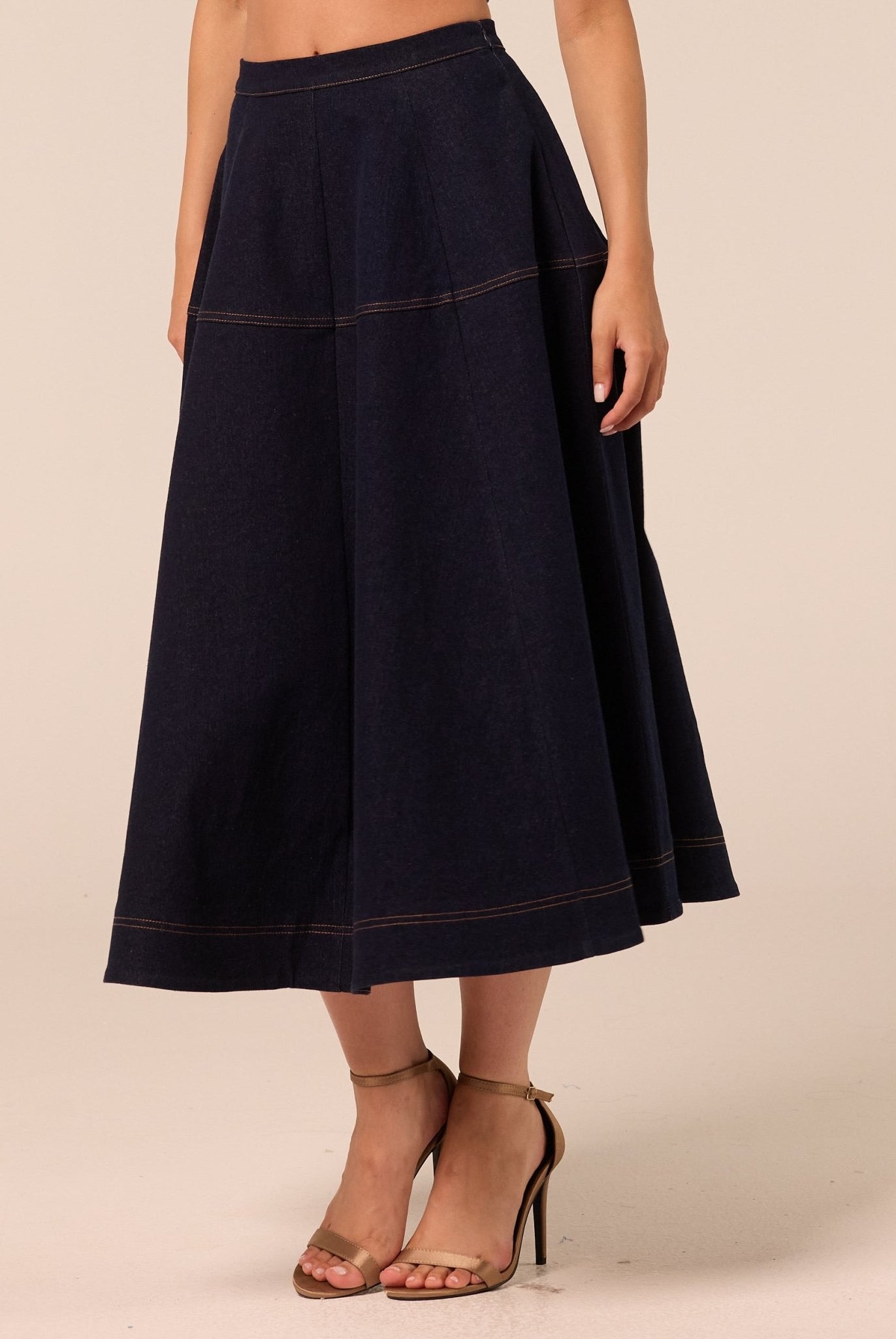 A Line Denim Midi Skirt - shopaleena