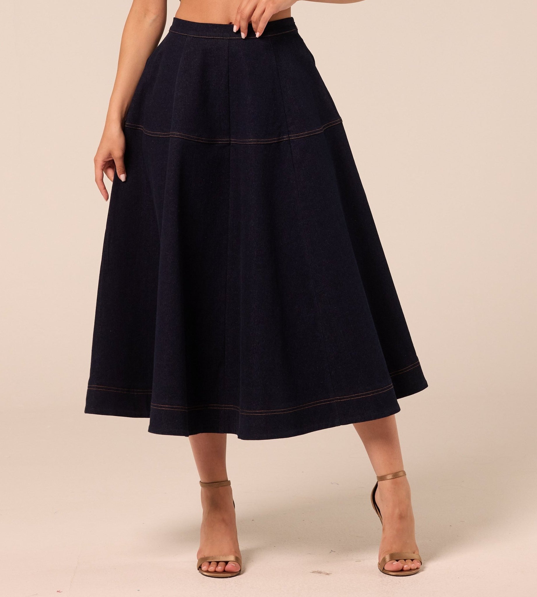 A Line Denim Midi Skirt - shopaleena