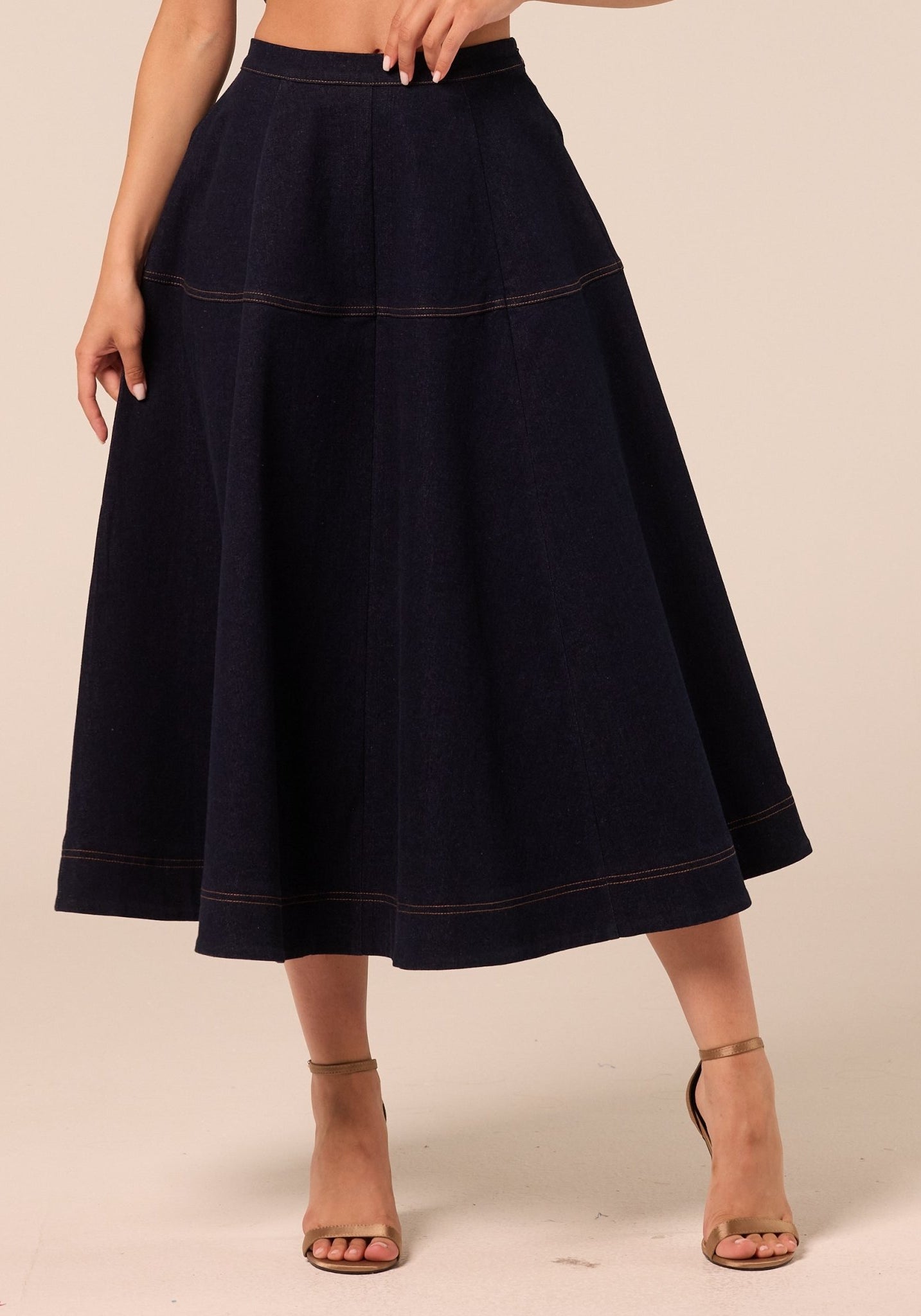 A Line Denim Midi Skirt - shopaleena