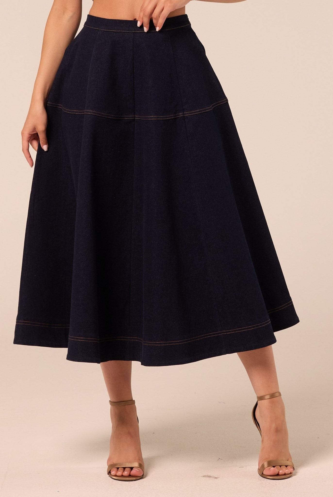 A Line Denim Midi Skirt - shopaleena
