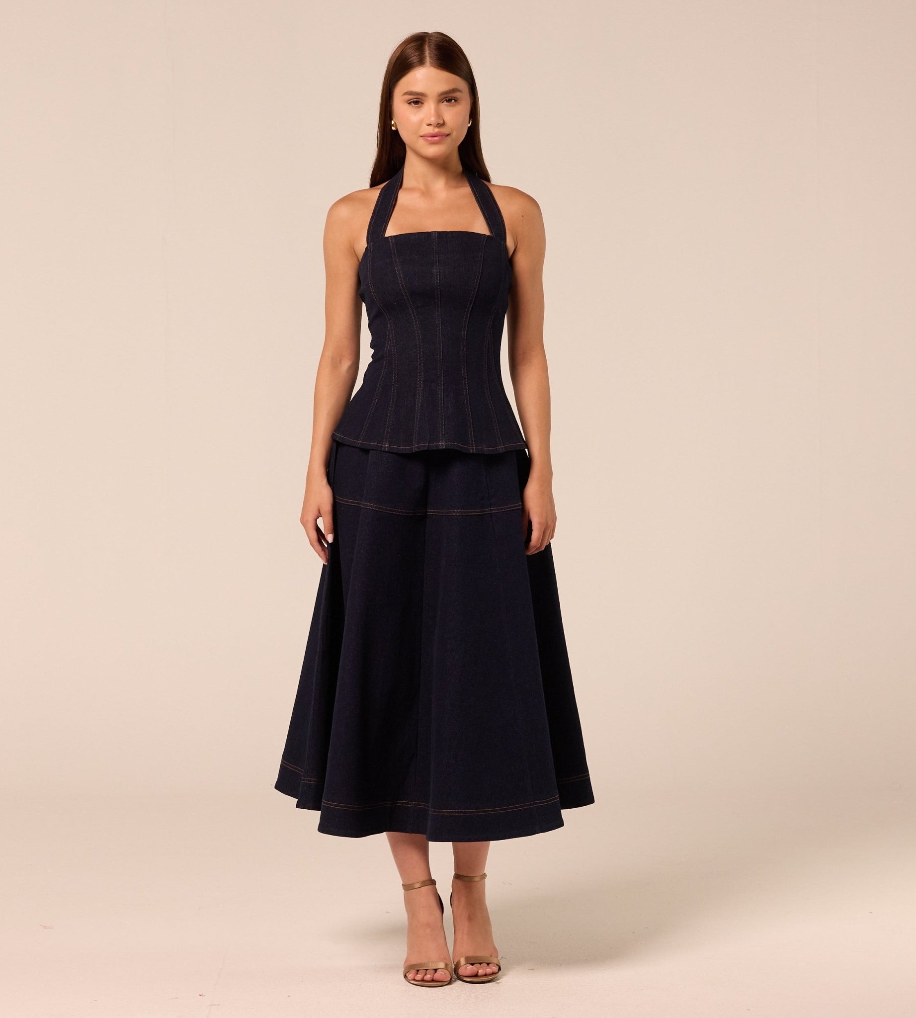 A Line Denim Midi Skirt - shopaleena