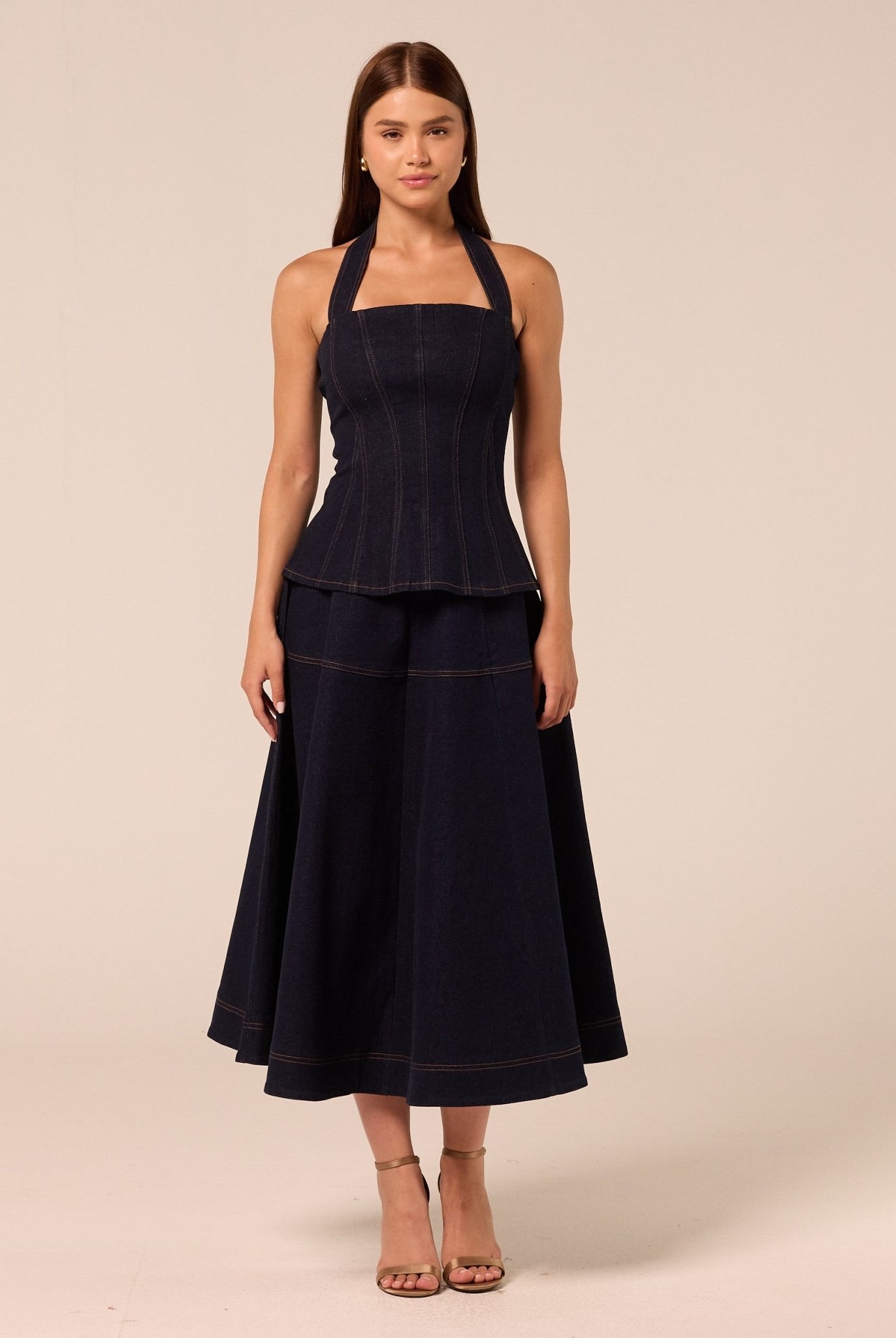 A Line Denim Midi Skirt - shopaleena
