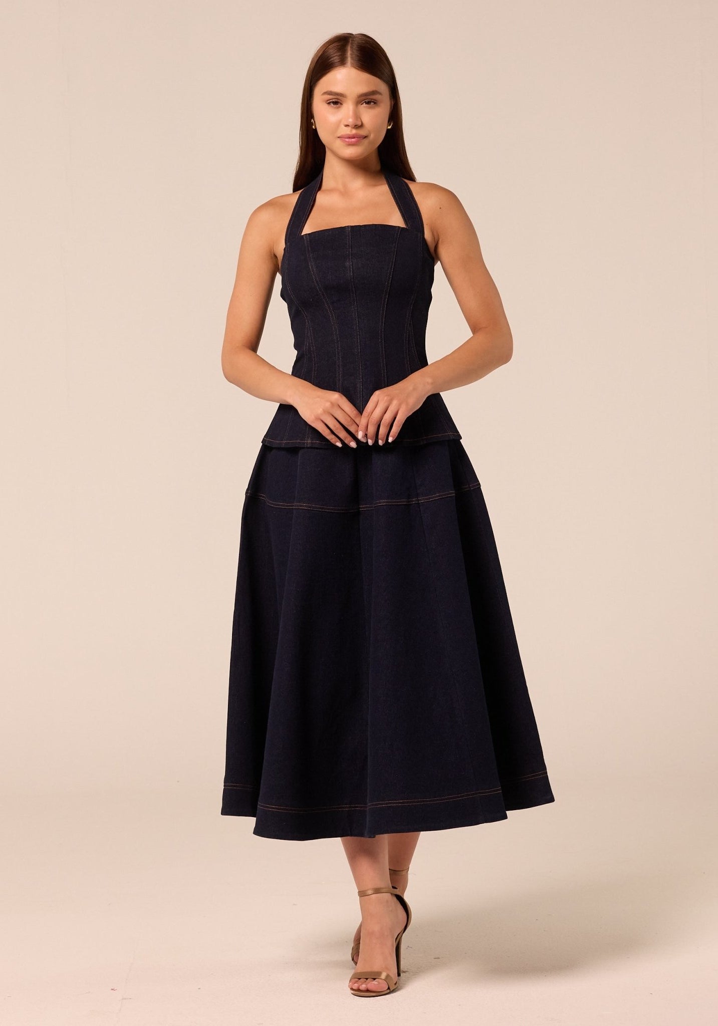 A Line Denim Midi Skirt - shopaleena