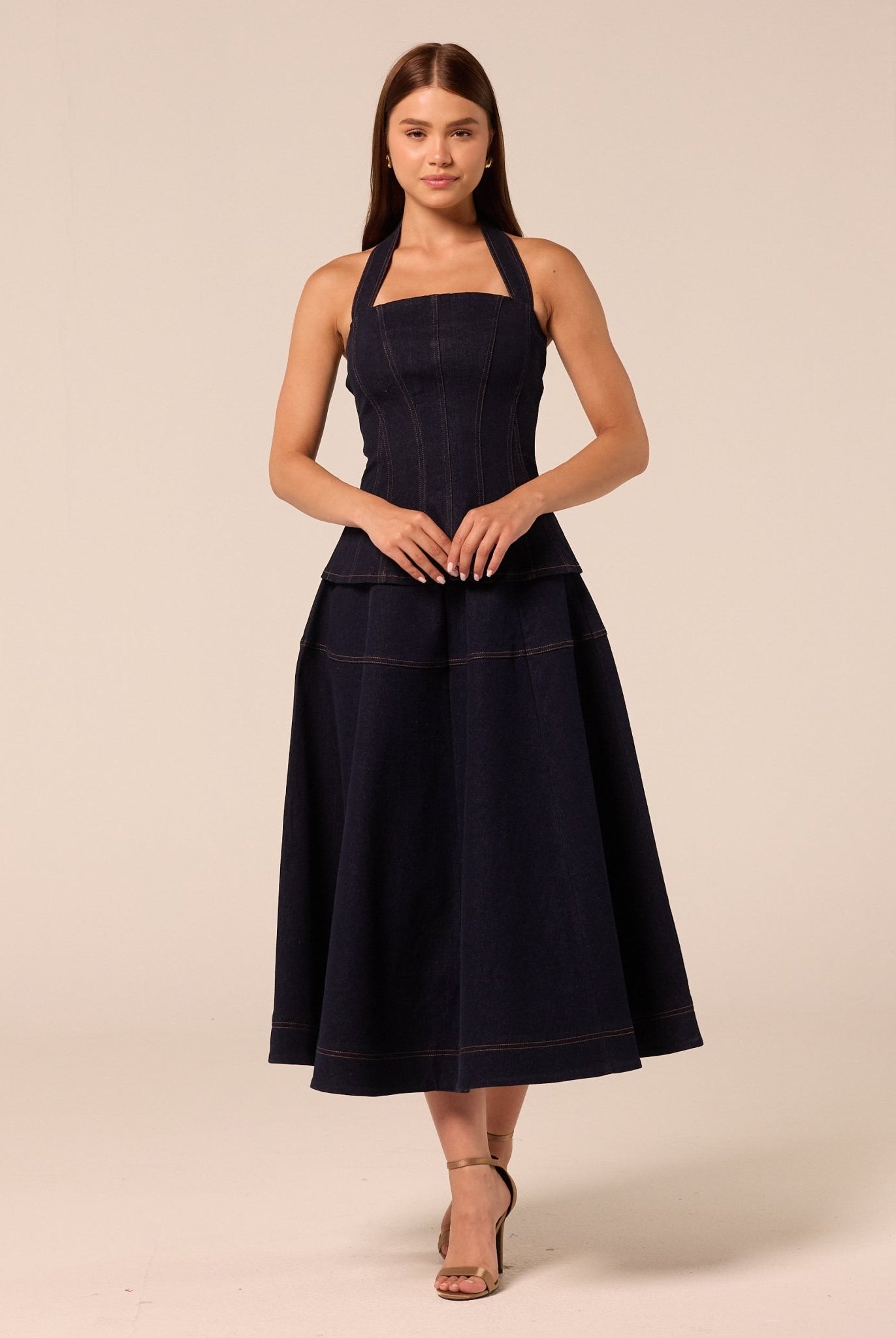 A Line Denim Midi Skirt - shopaleena