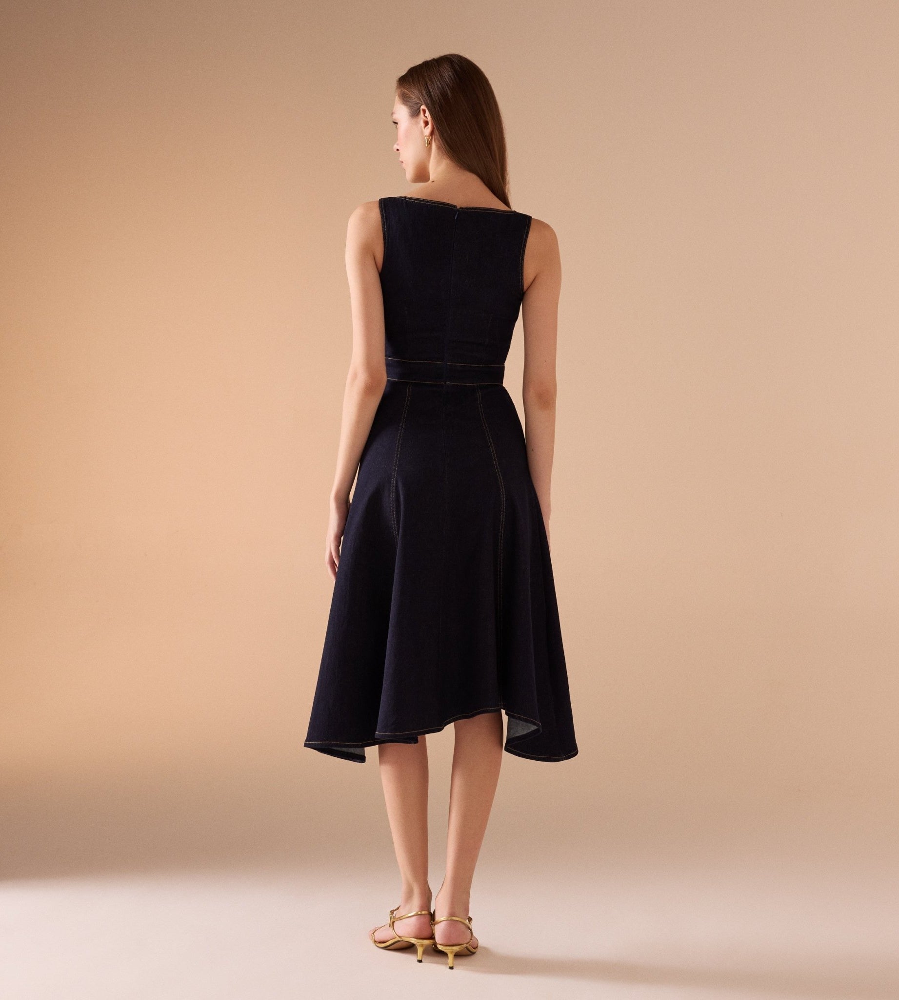 فستان ميدي جينز أسود بدون أكمام - shopaleena