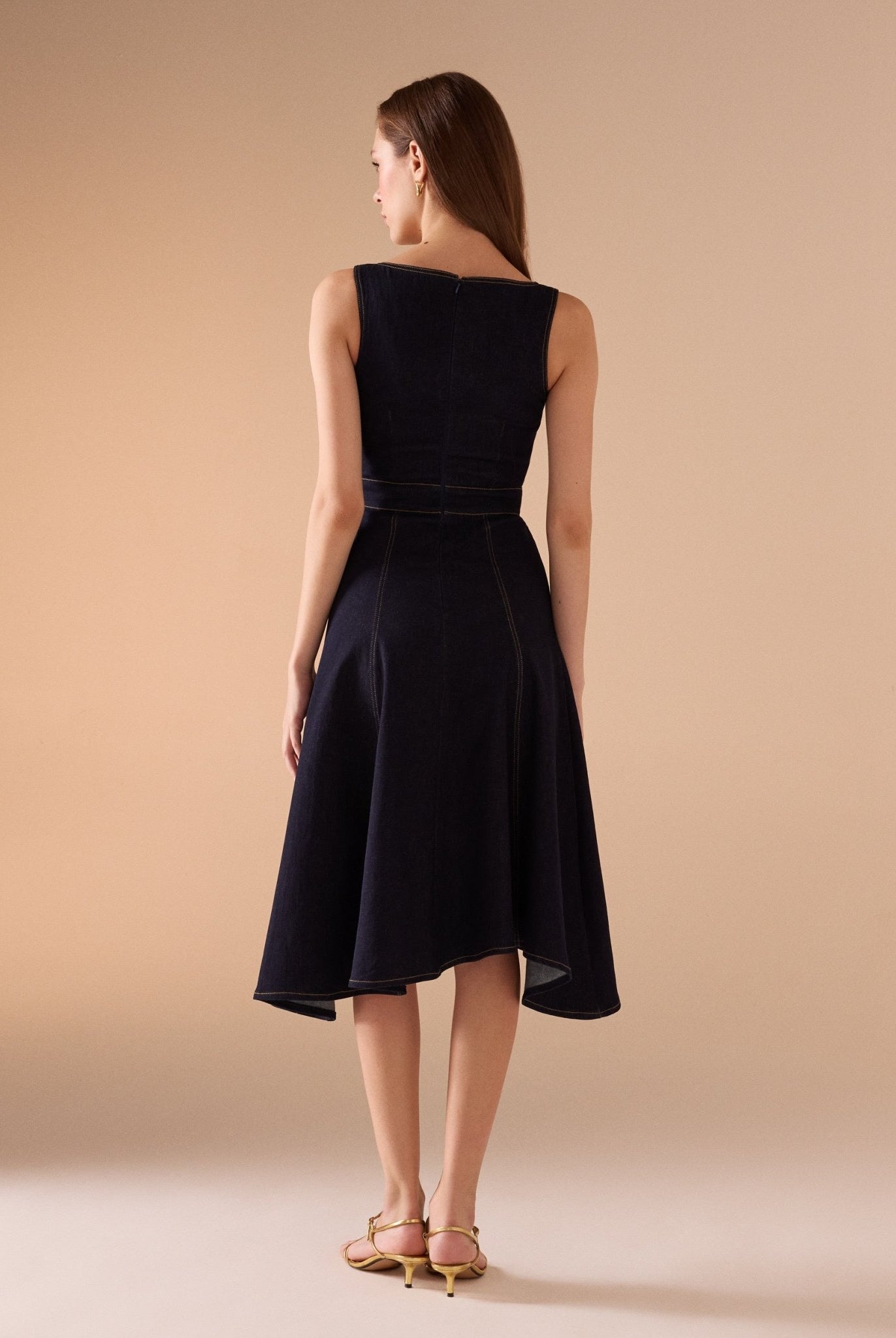 فستان ميدي جينز أسود بدون أكمام - shopaleena