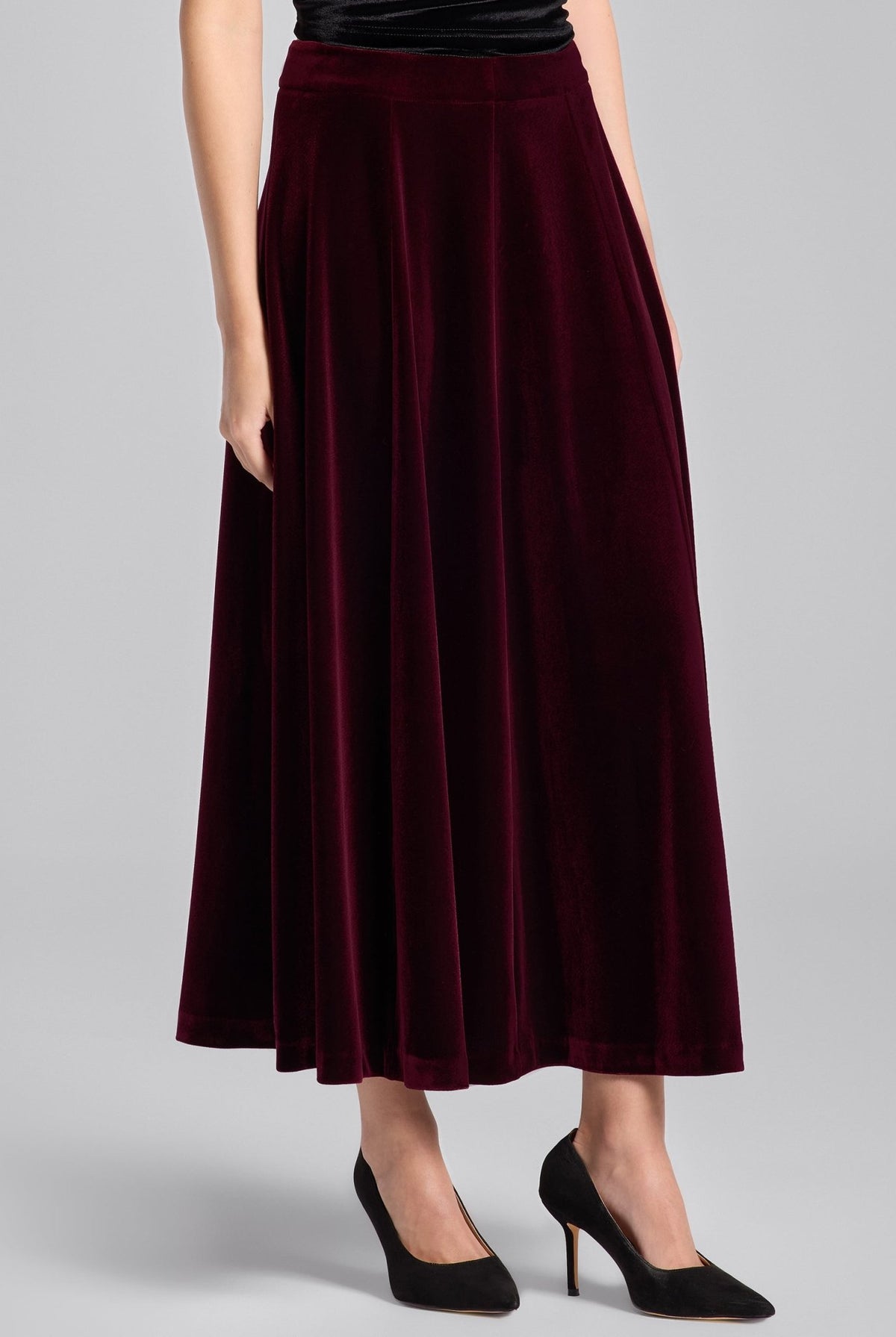 A Line Velvet Midi Skirt - shopaleena