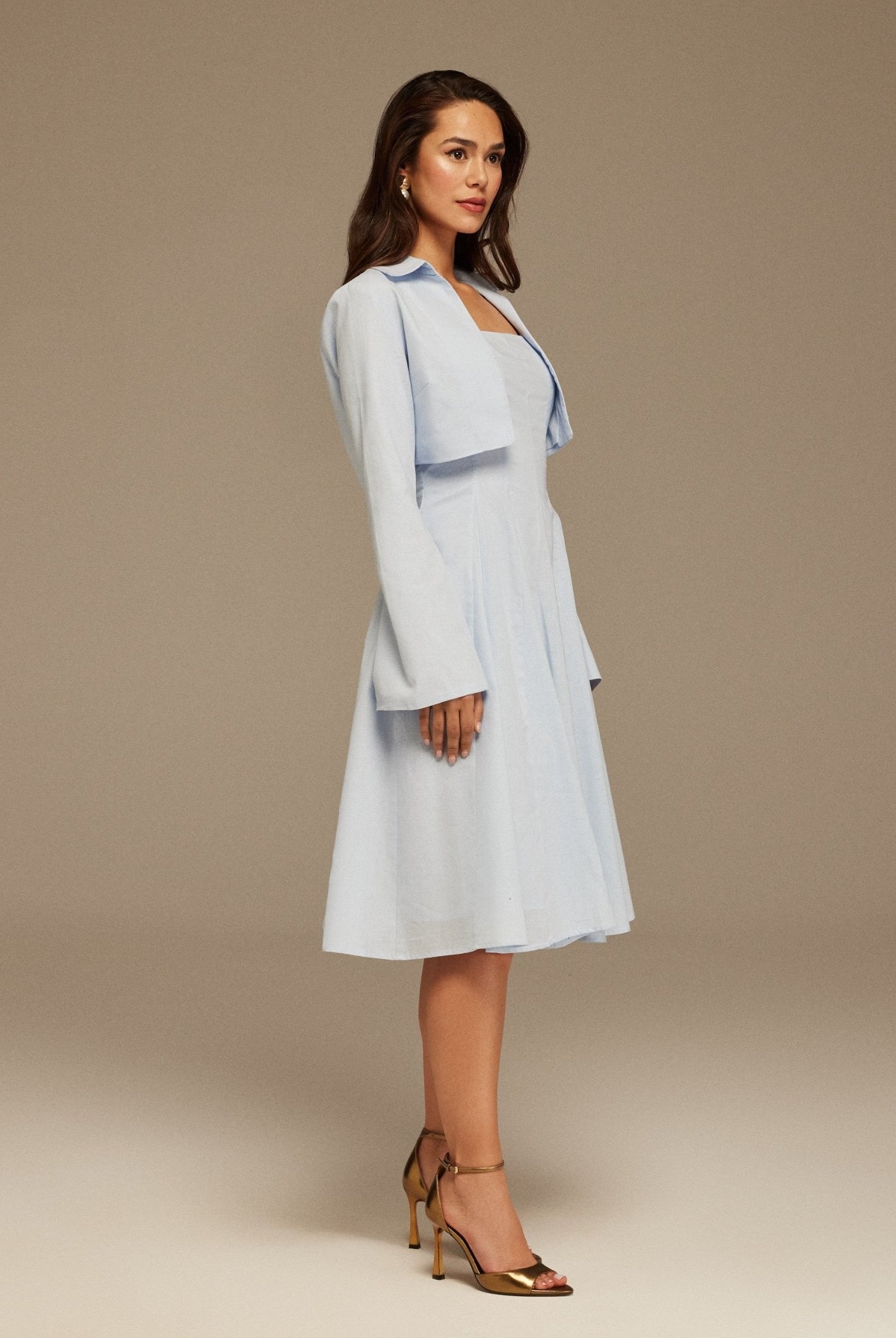 Aline Midi Dress With Short Flared Long Sleeve Jacket - shopaleena