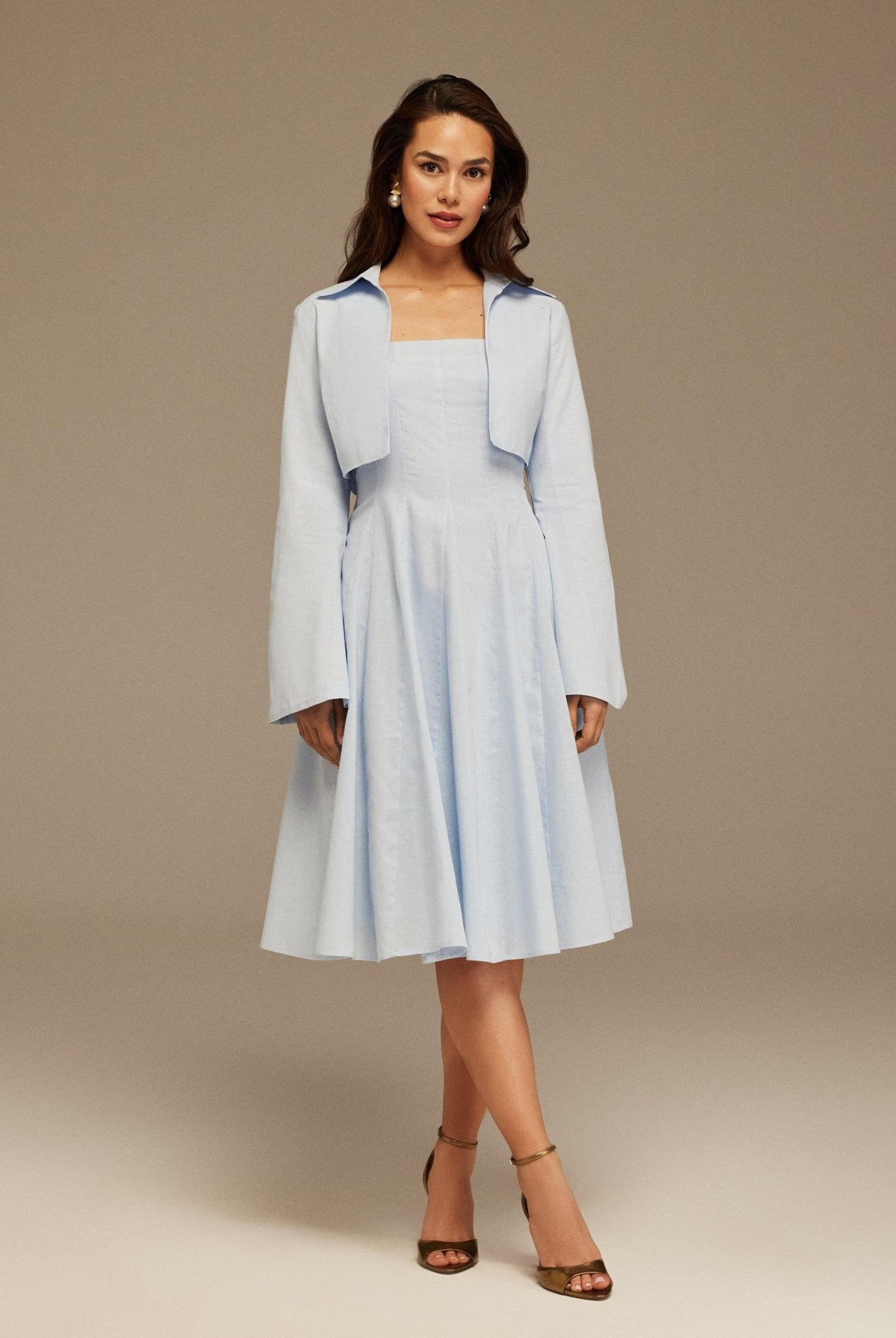 Aline Midi Dress With Short Flared Long Sleeve Jacket - shopaleena