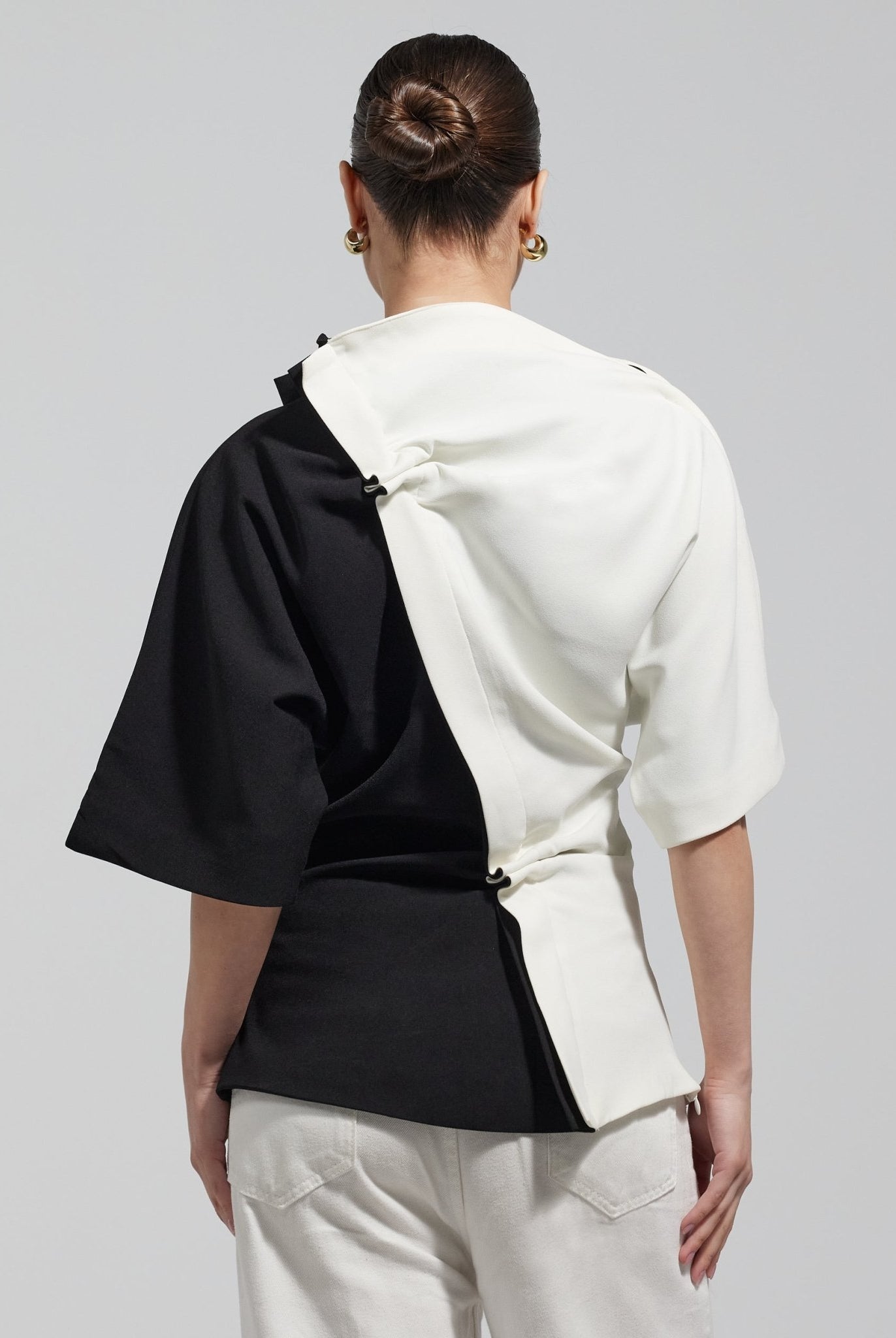 Asymmetric Black & White Blouse - shopaleena