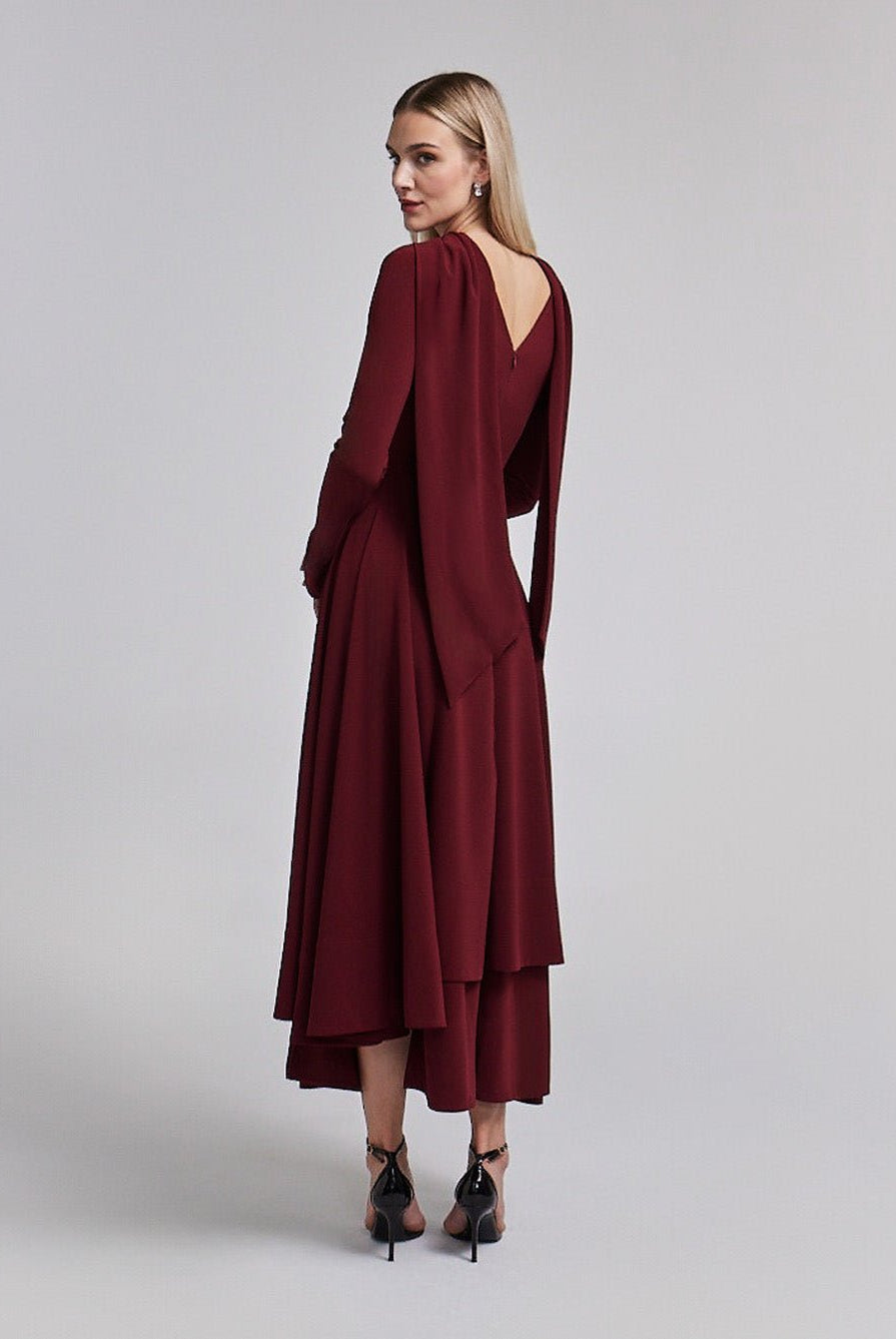 Asymmetric Crepe Tie - Scarf Layer Dress - shopaleena