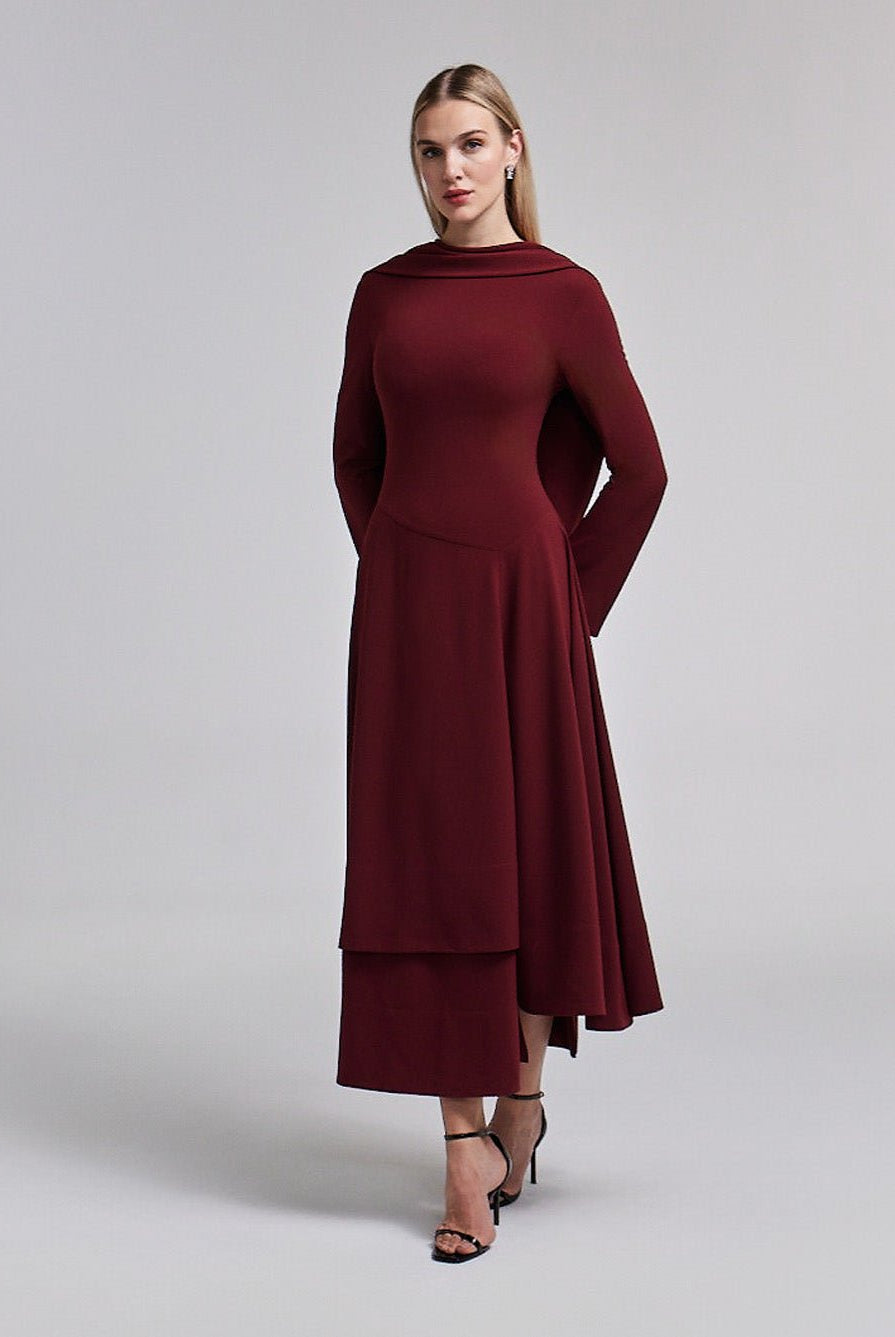 Asymmetric Crepe Tie - Scarf Layer Dress - shopaleena