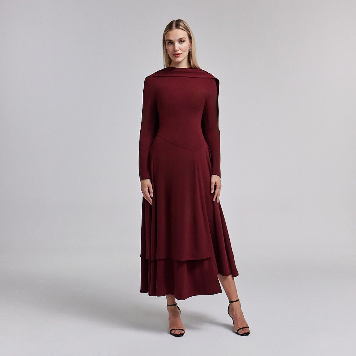 Asymmetric Scarf-Tie Wool Blend Knit Dress