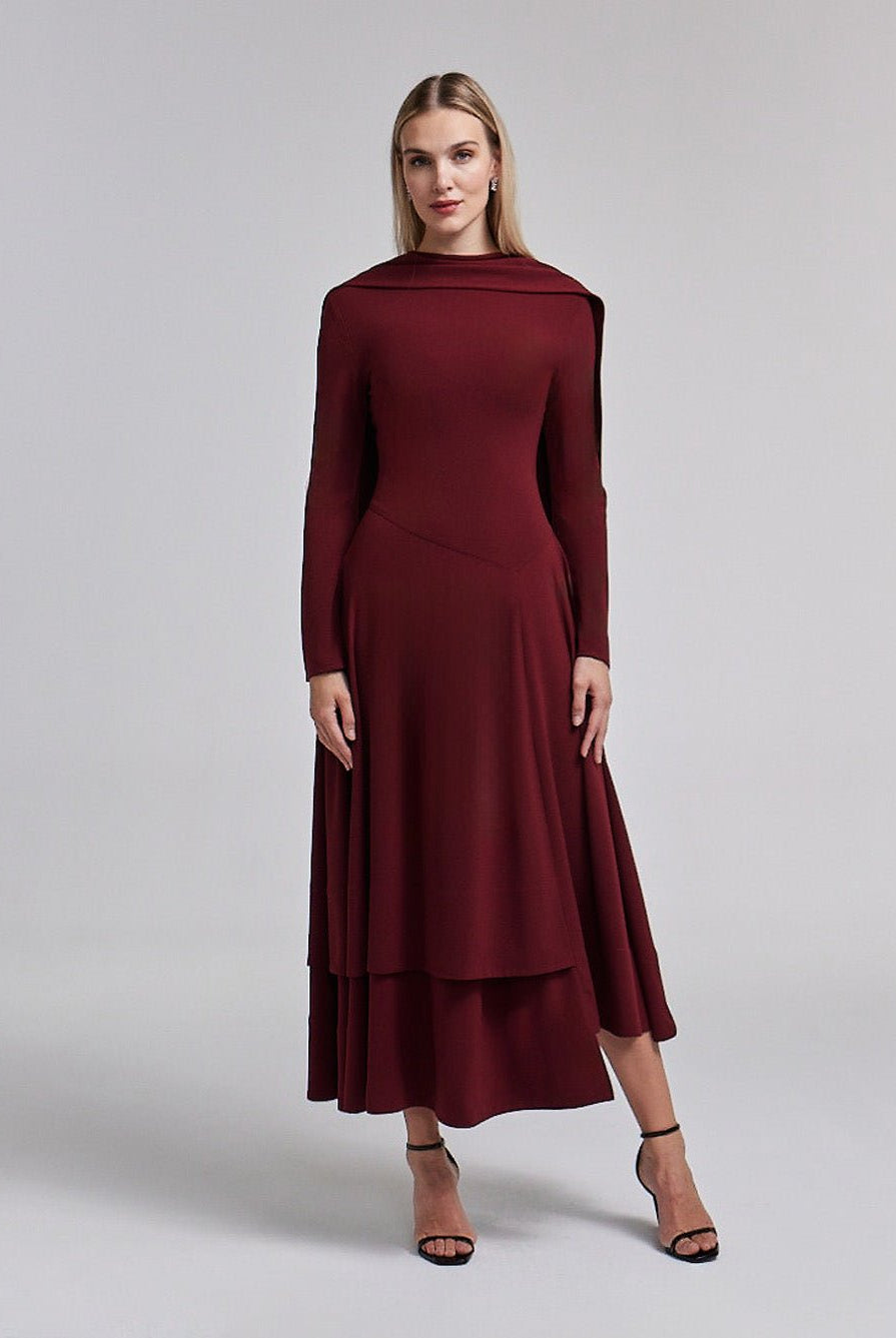 Asymmetric Crepe Tie - Scarf Layer Dress - shopaleena